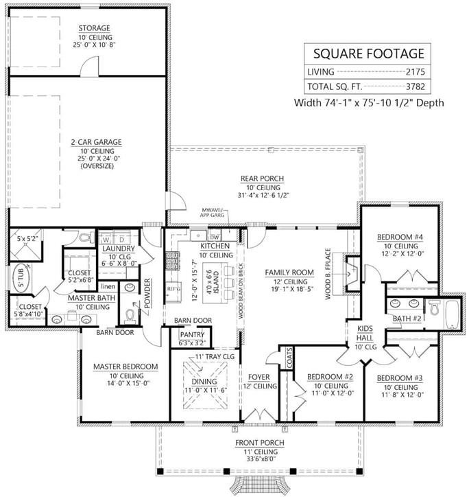 2175 Sq Ft, 2200 Square Feet 4 Bedroom House Plans
