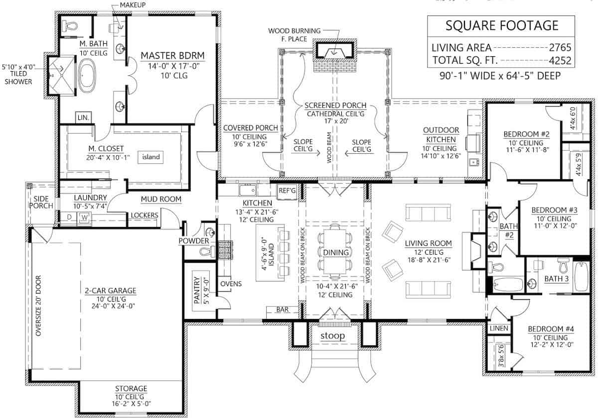 Main Level of Acadian Plan #206-1048