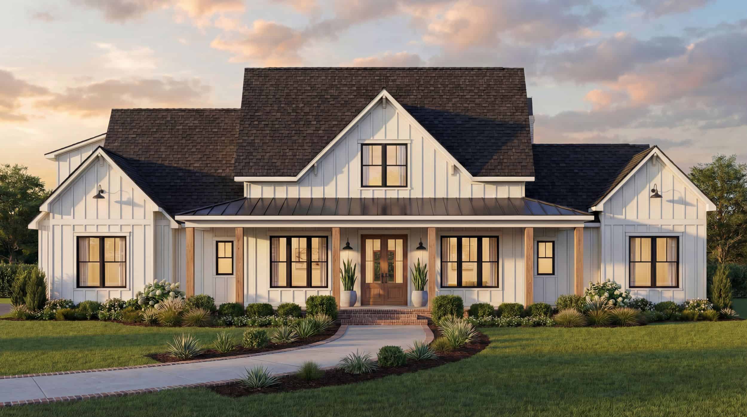 Front elevation of Farmhouse home (ThePlanCollection: House Plan #206-1065)