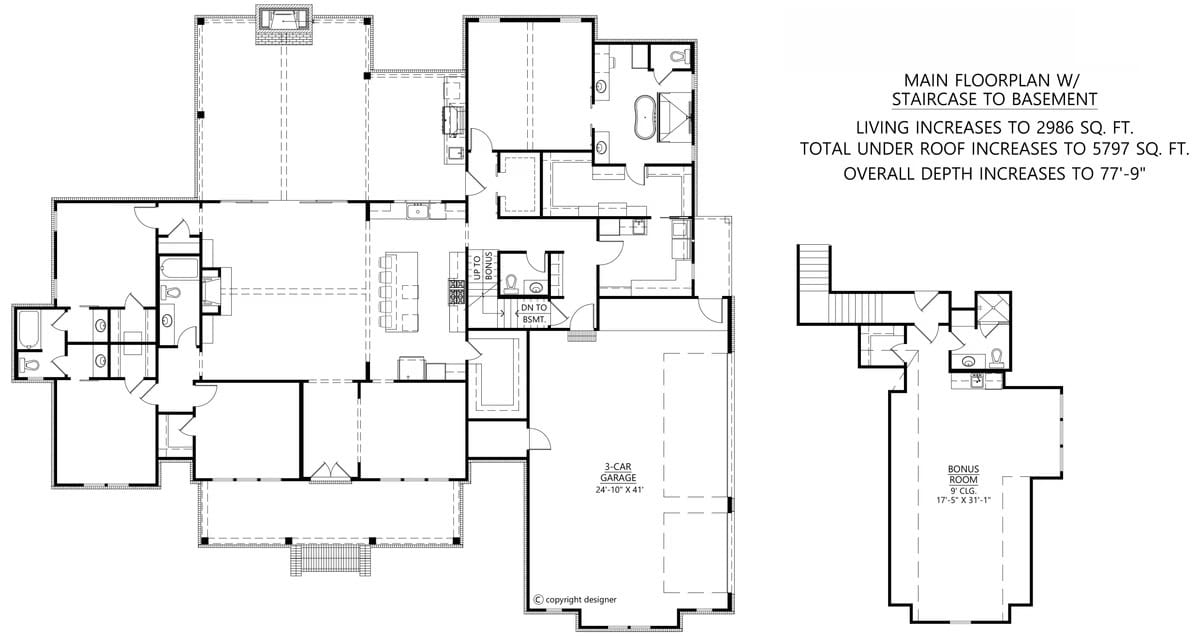 Main Level of Farmhouse Plan #206-1069