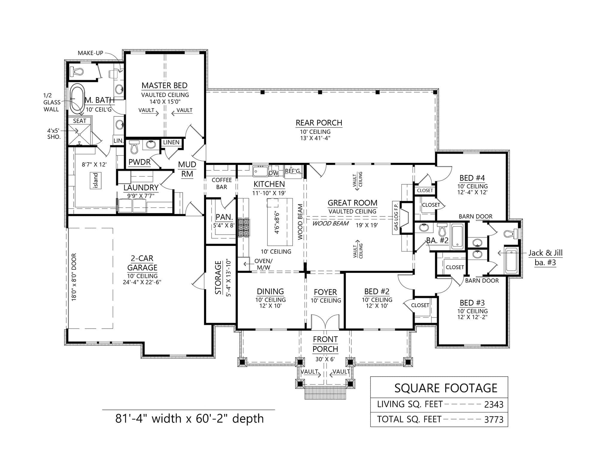 Main Level of Farmhouse Plan #206-1077