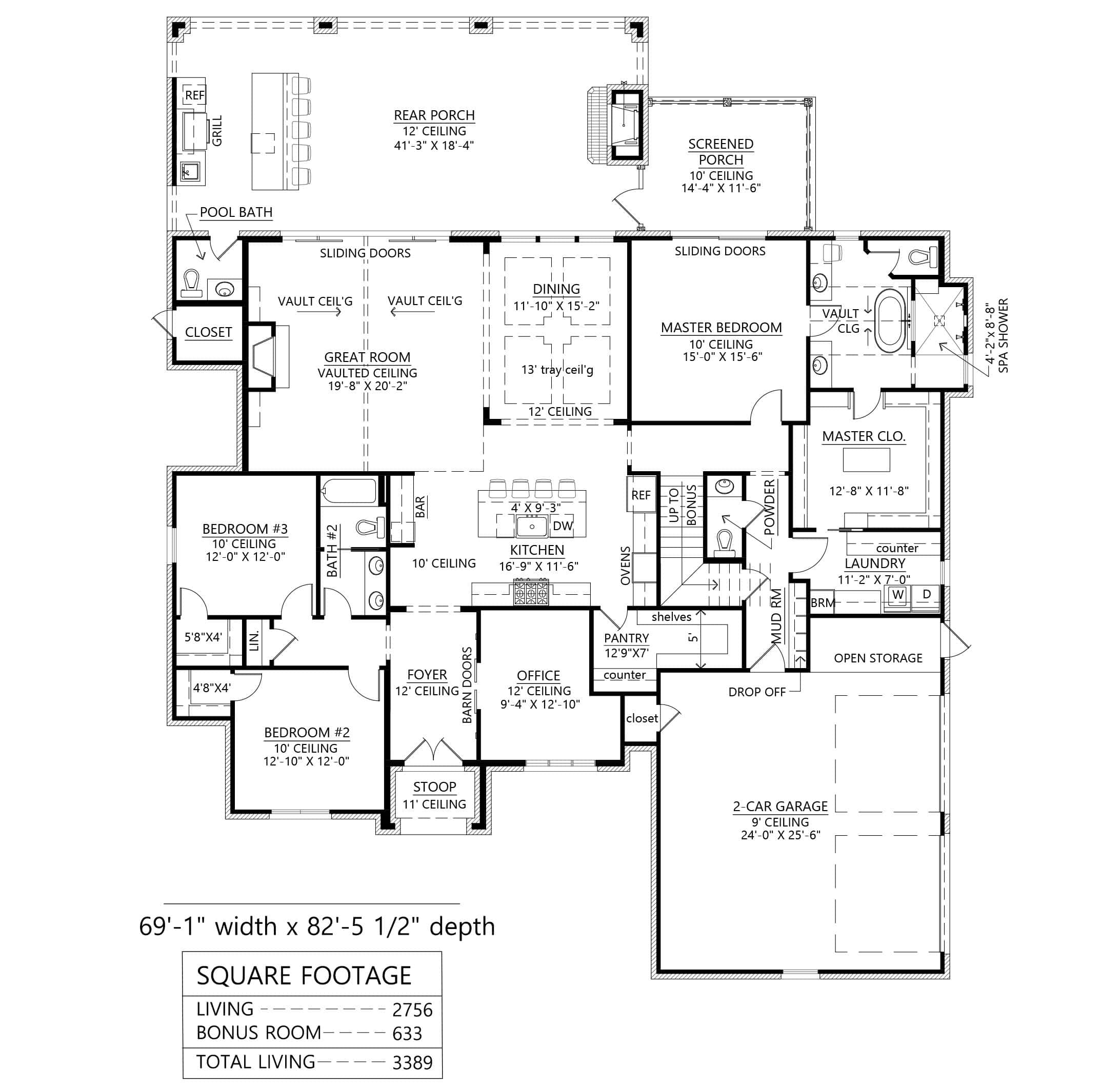 Main Level of Ranch Plan #206-1078