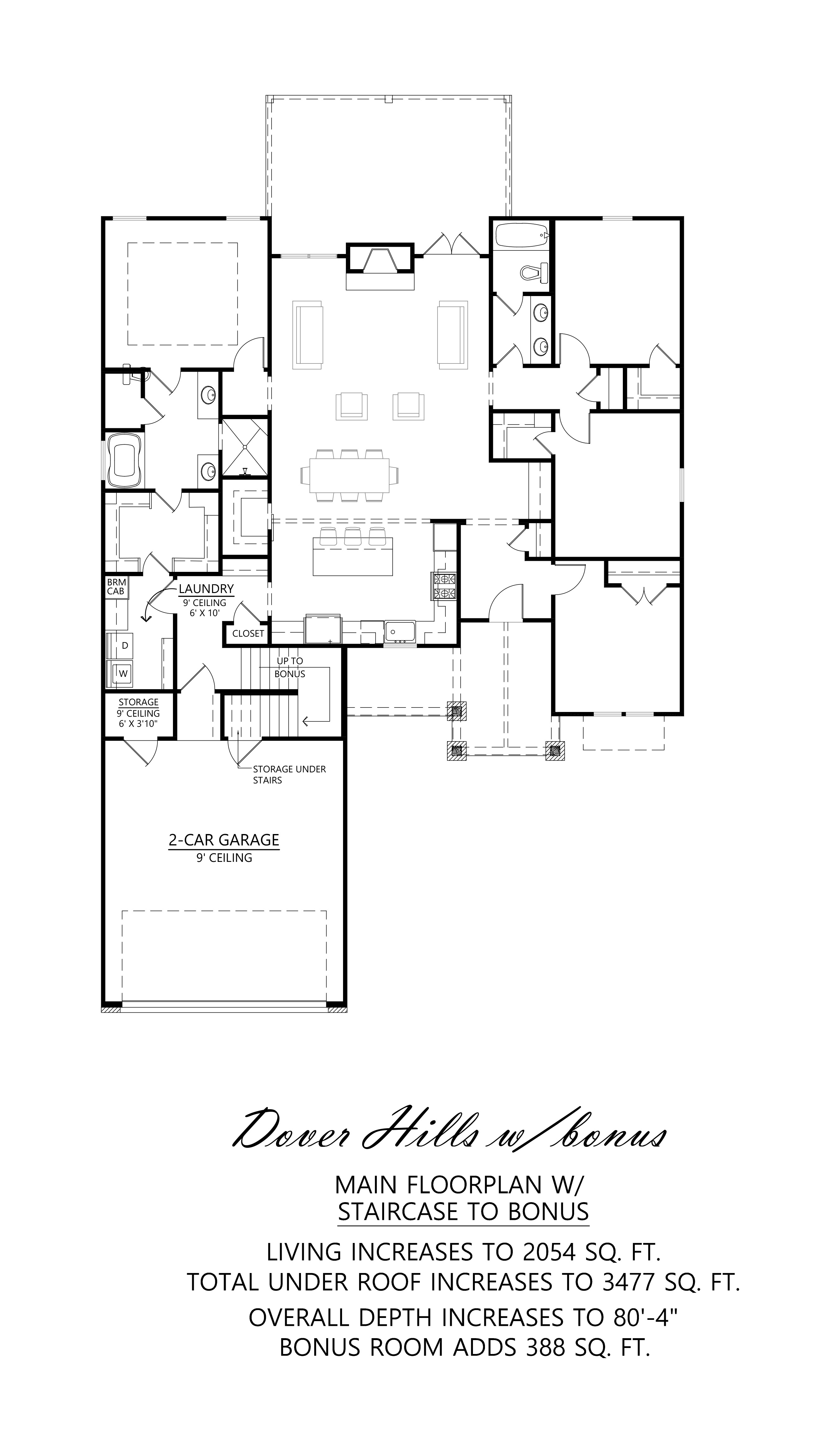 Floor Plan with Optional Bonus Room of Country Plan #206-1079