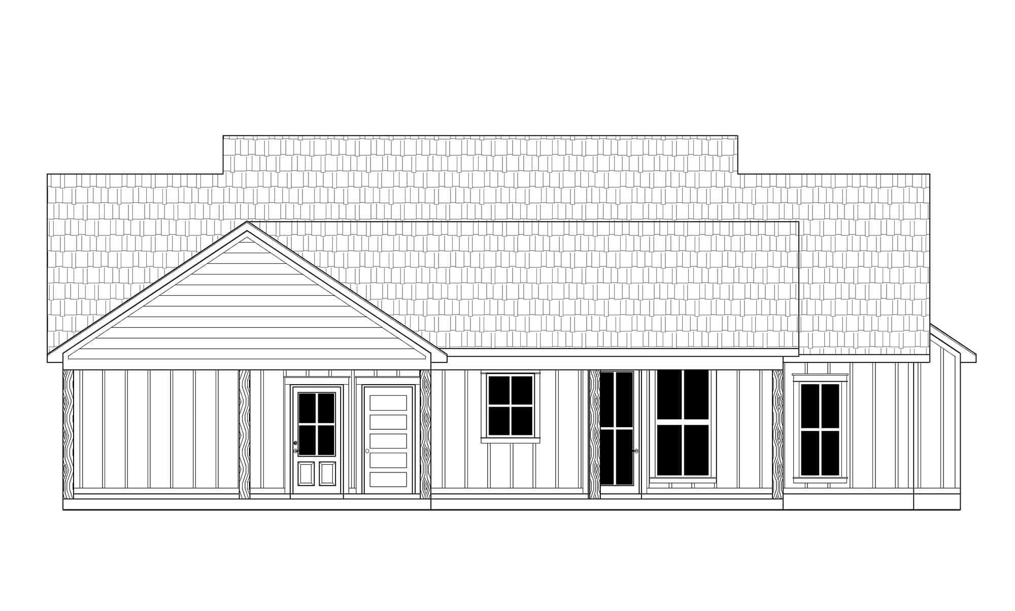 Home Plan Rear Elevation of this 3-Bedroom,1591 Sq Ft Plan -206-1086
