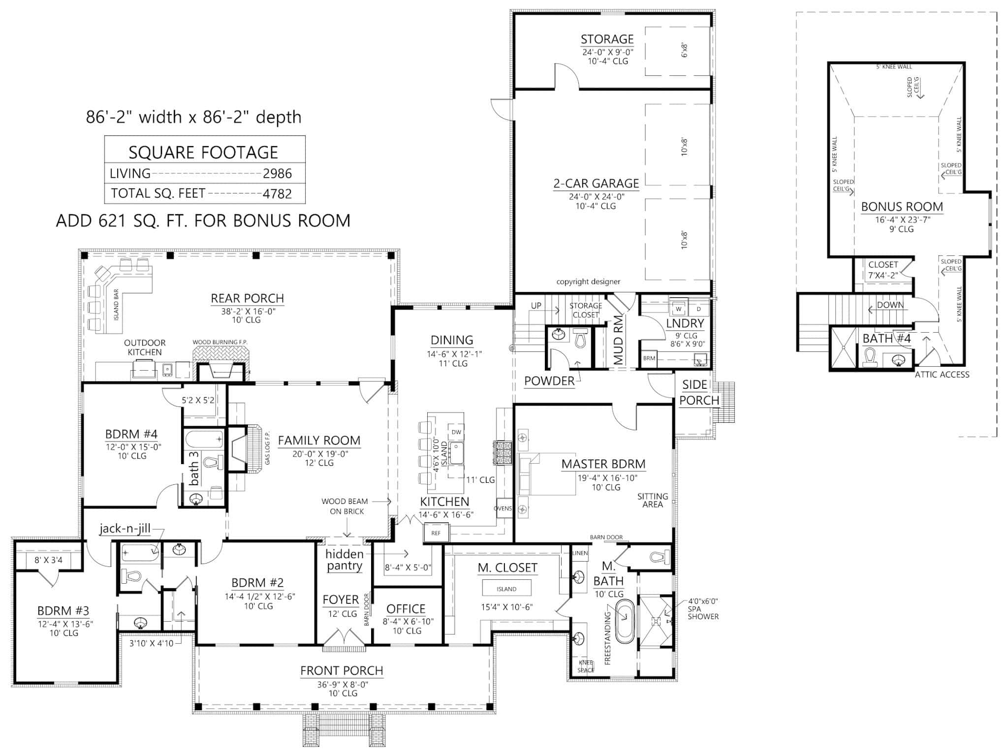 Main Level of Farmhouse Plan #206-1087