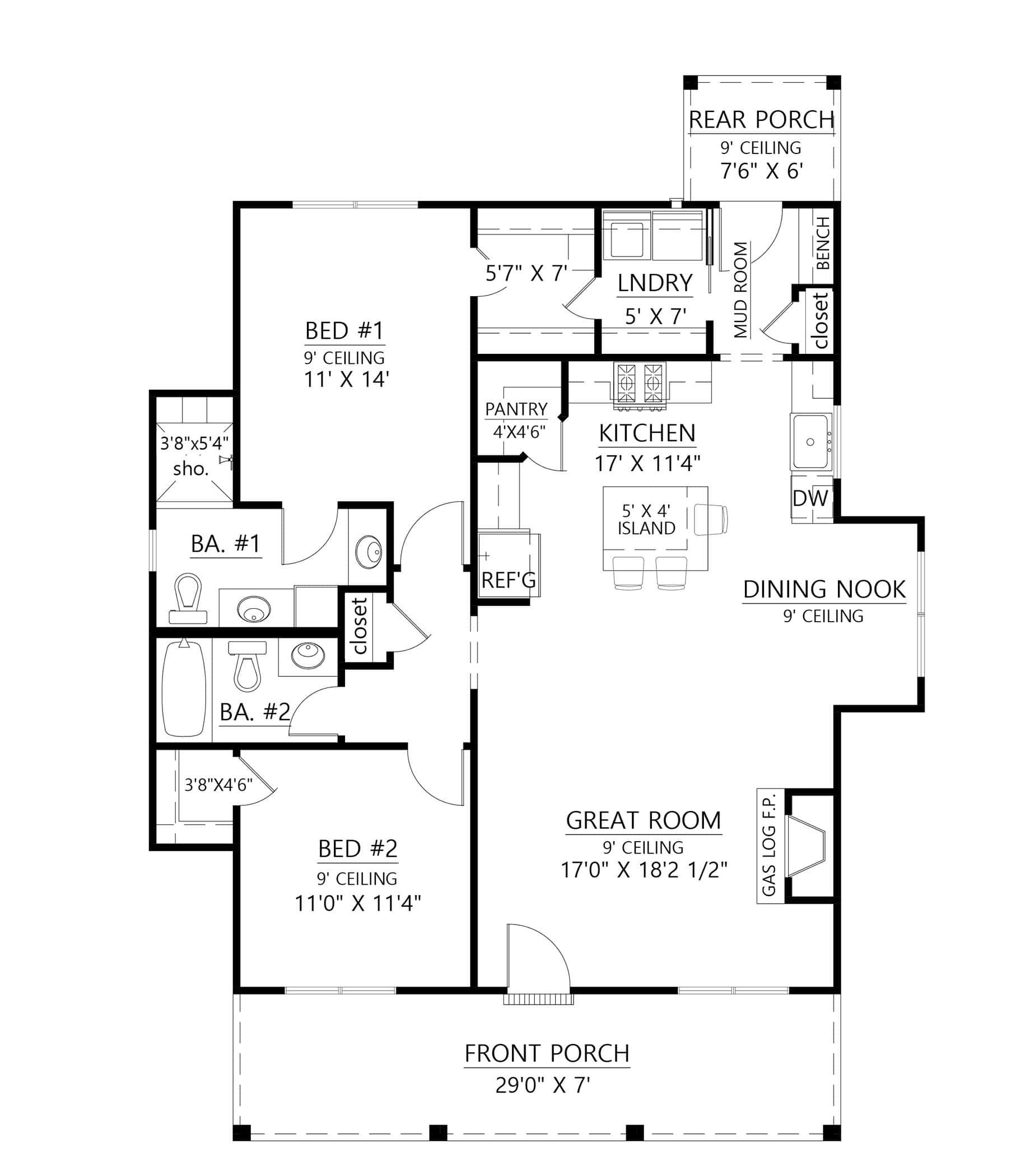 Main Level of Farmhouse Plan #206-1088