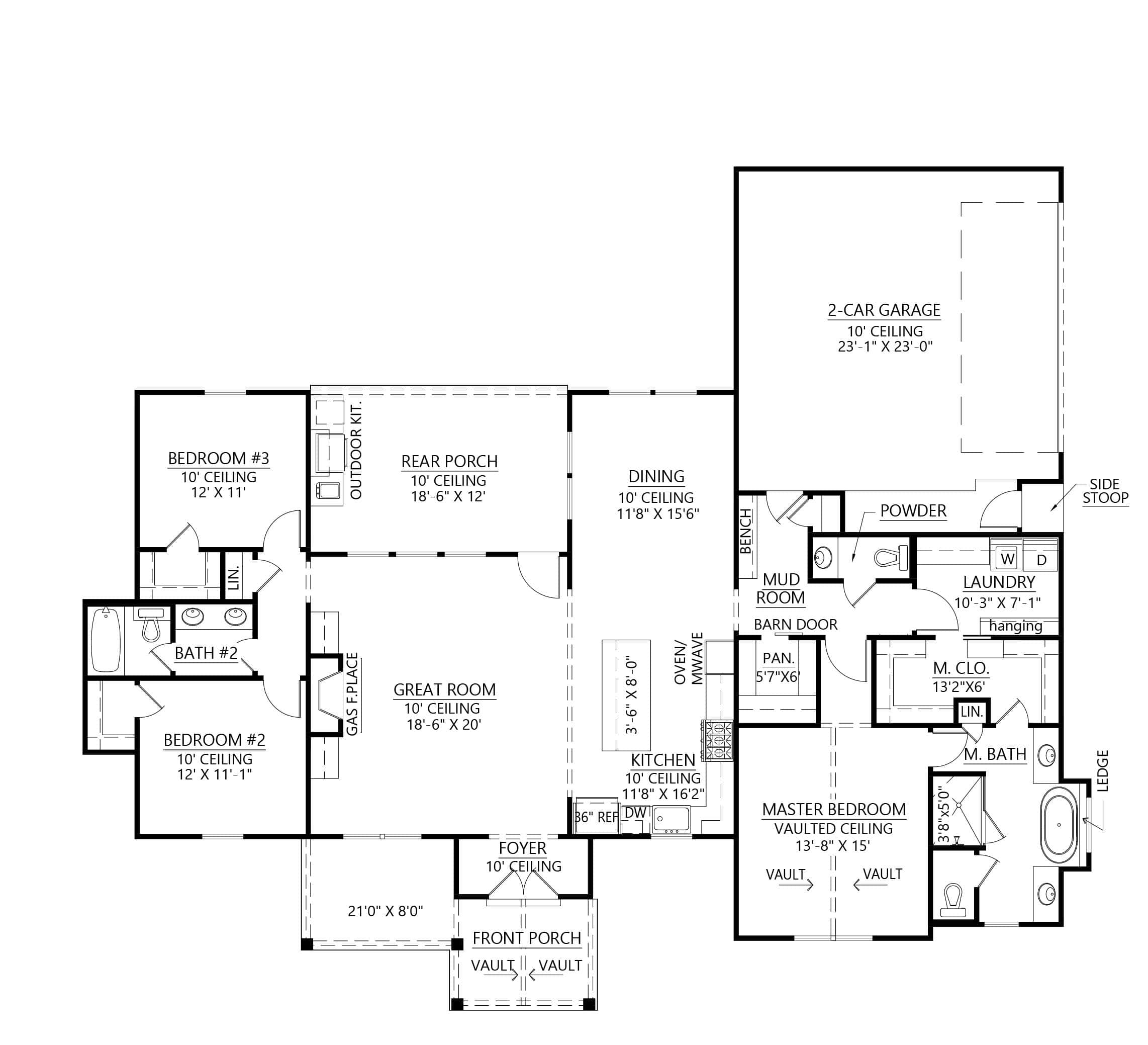 Main Level of Farmhouse Plan #206-1090