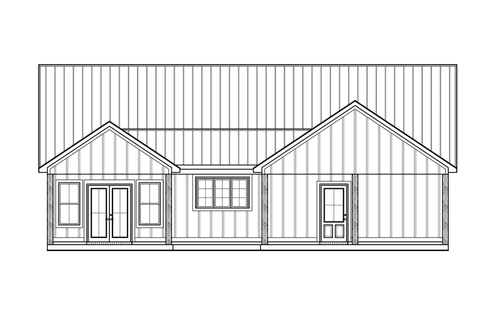 Home Plan Rear Elevation of this 3-Bedroom,1677 Sq Ft Plan -206-1094