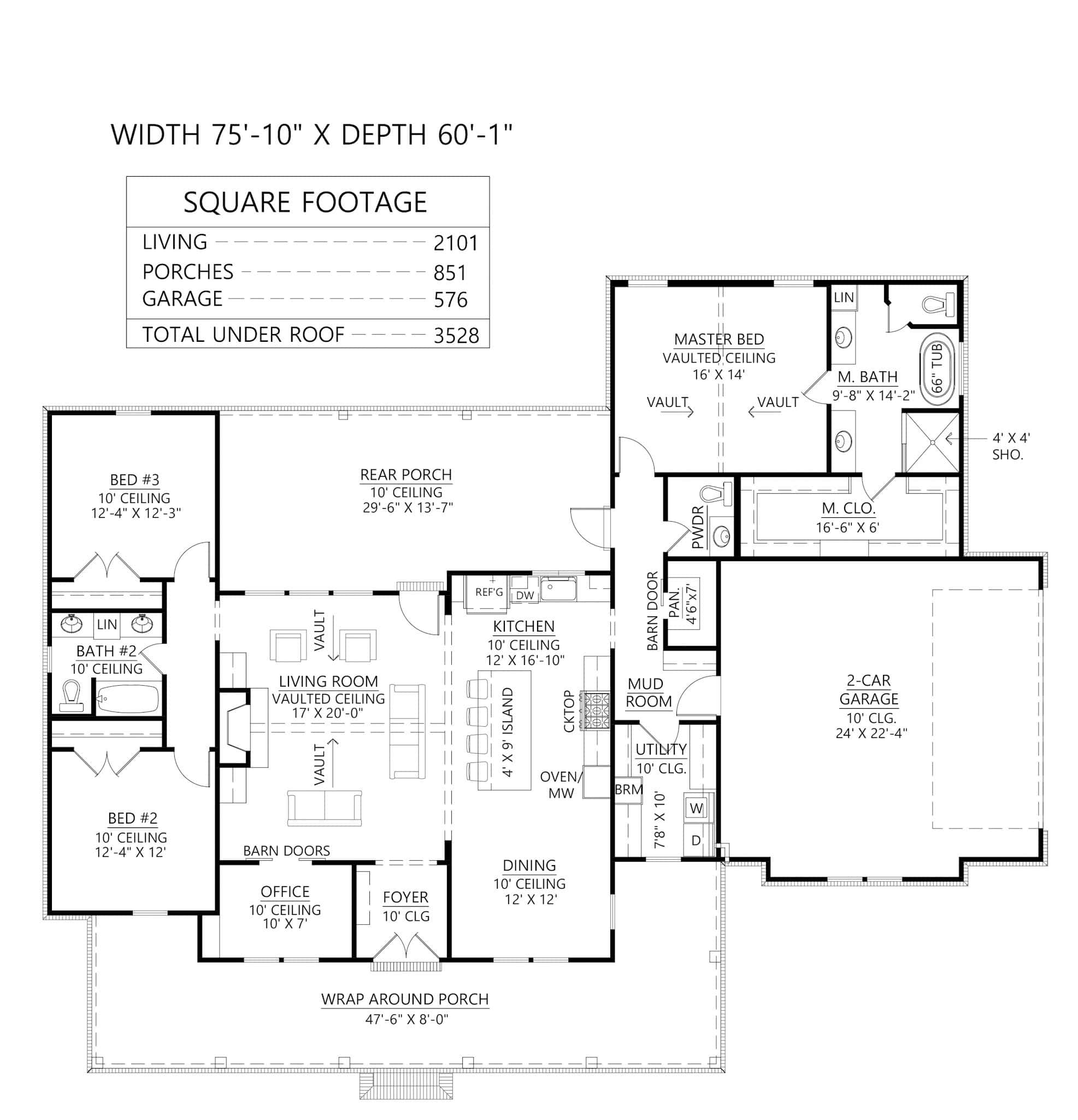 Main Level of Modern Farmhouse Plan #206-1095