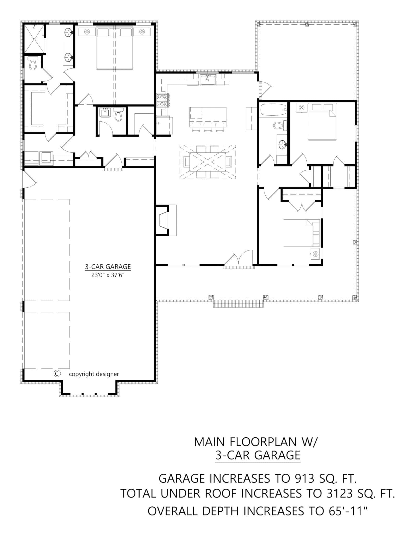 Main Level of Craftsman Plan #206-1096