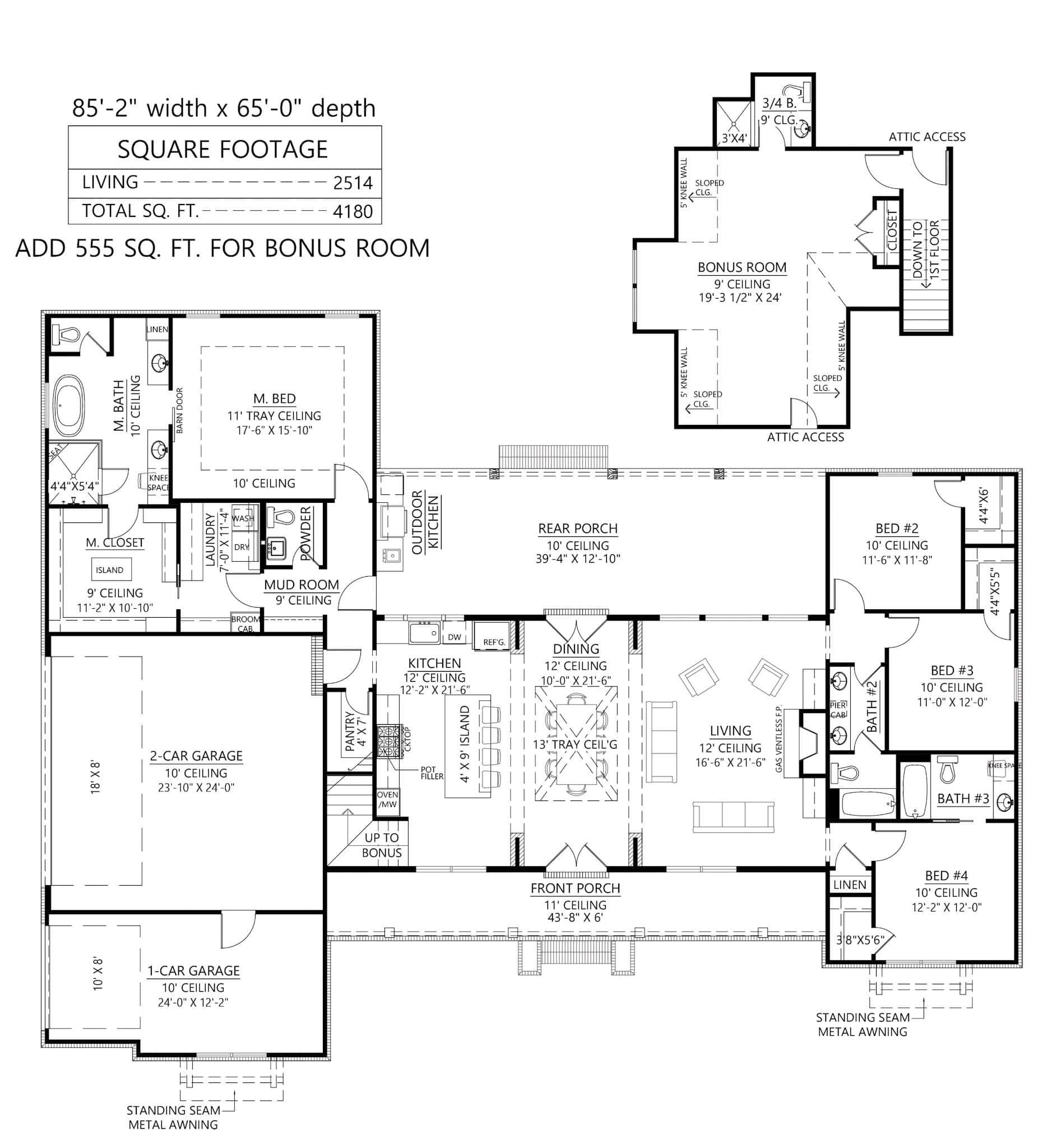Main Level of Modern Farmhouse Plan #206-1098