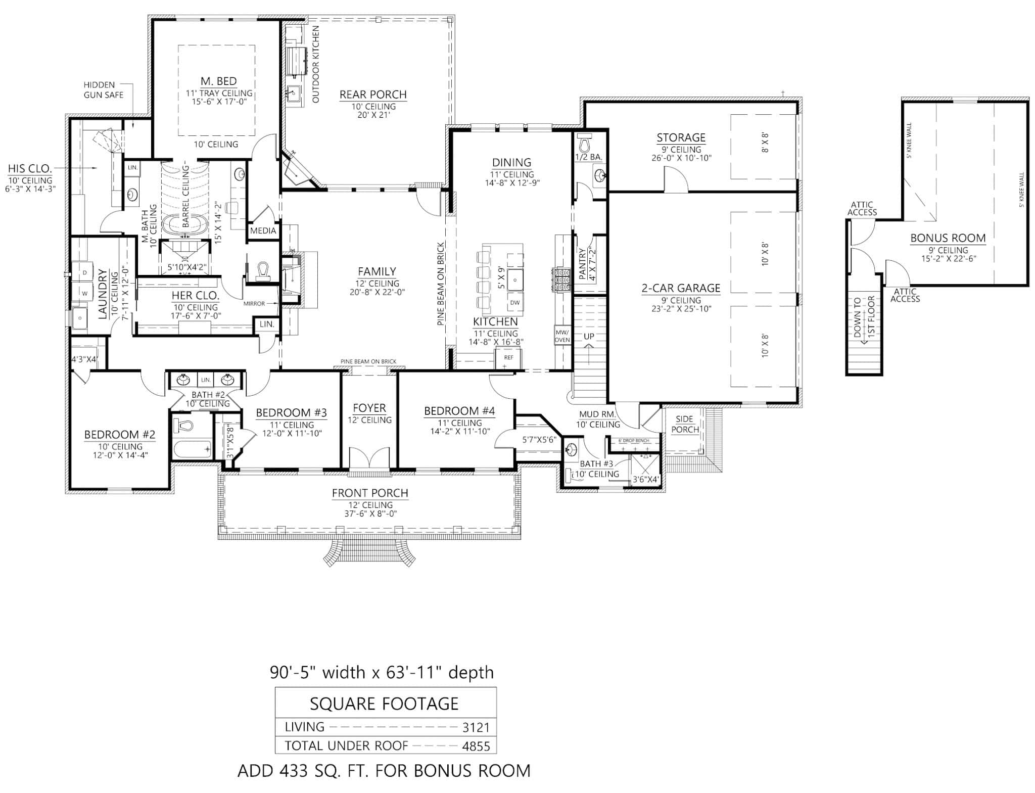 Main Level of Florida Style Plan #206-1099
