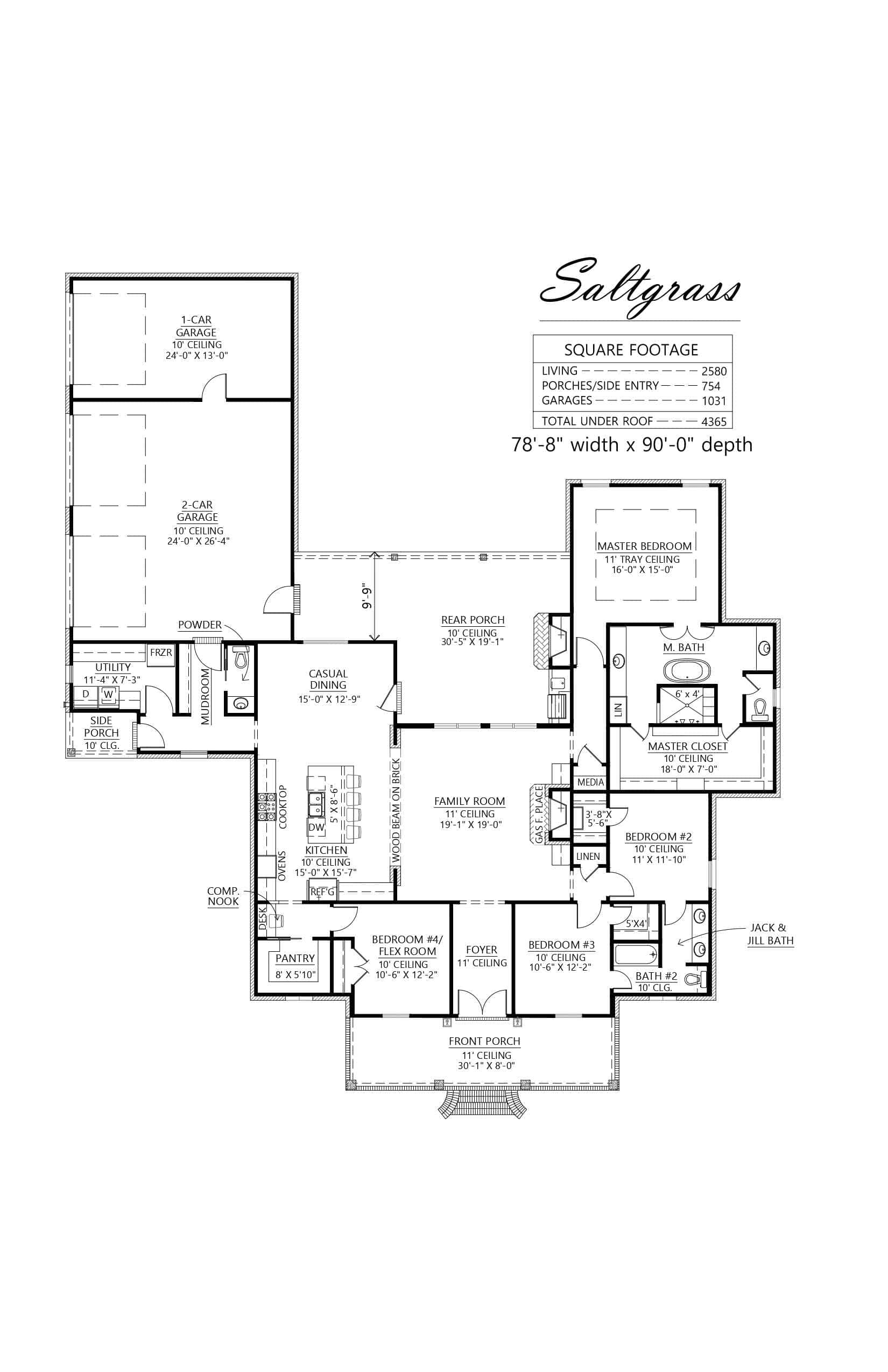 Main Level of Acadian Plan #206-1102