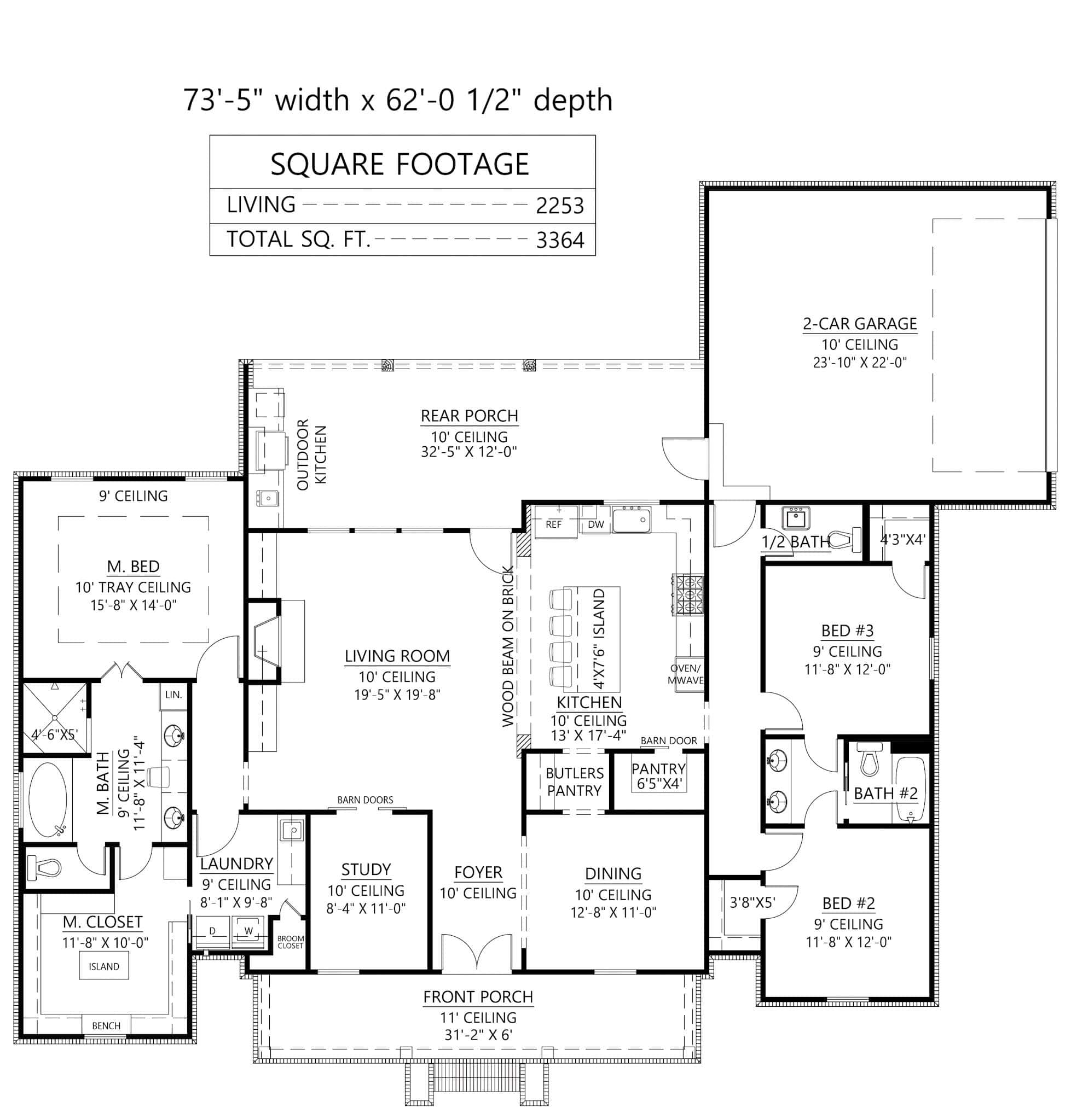 Main Level of Modern Farmhouse Plan #206-1107