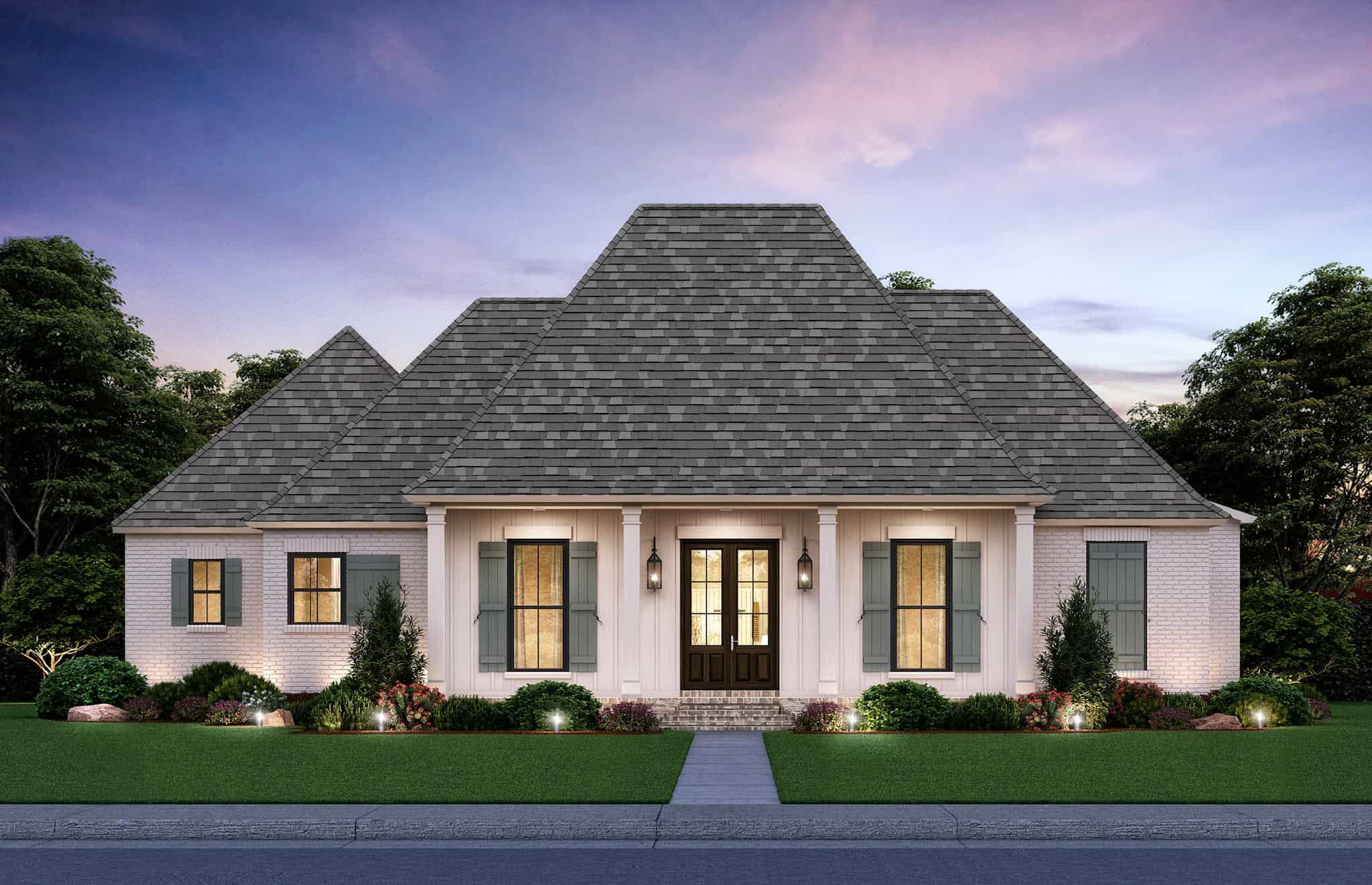 Front elevation of Acadian home (ThePlanCollection: House Plan #206-1108)