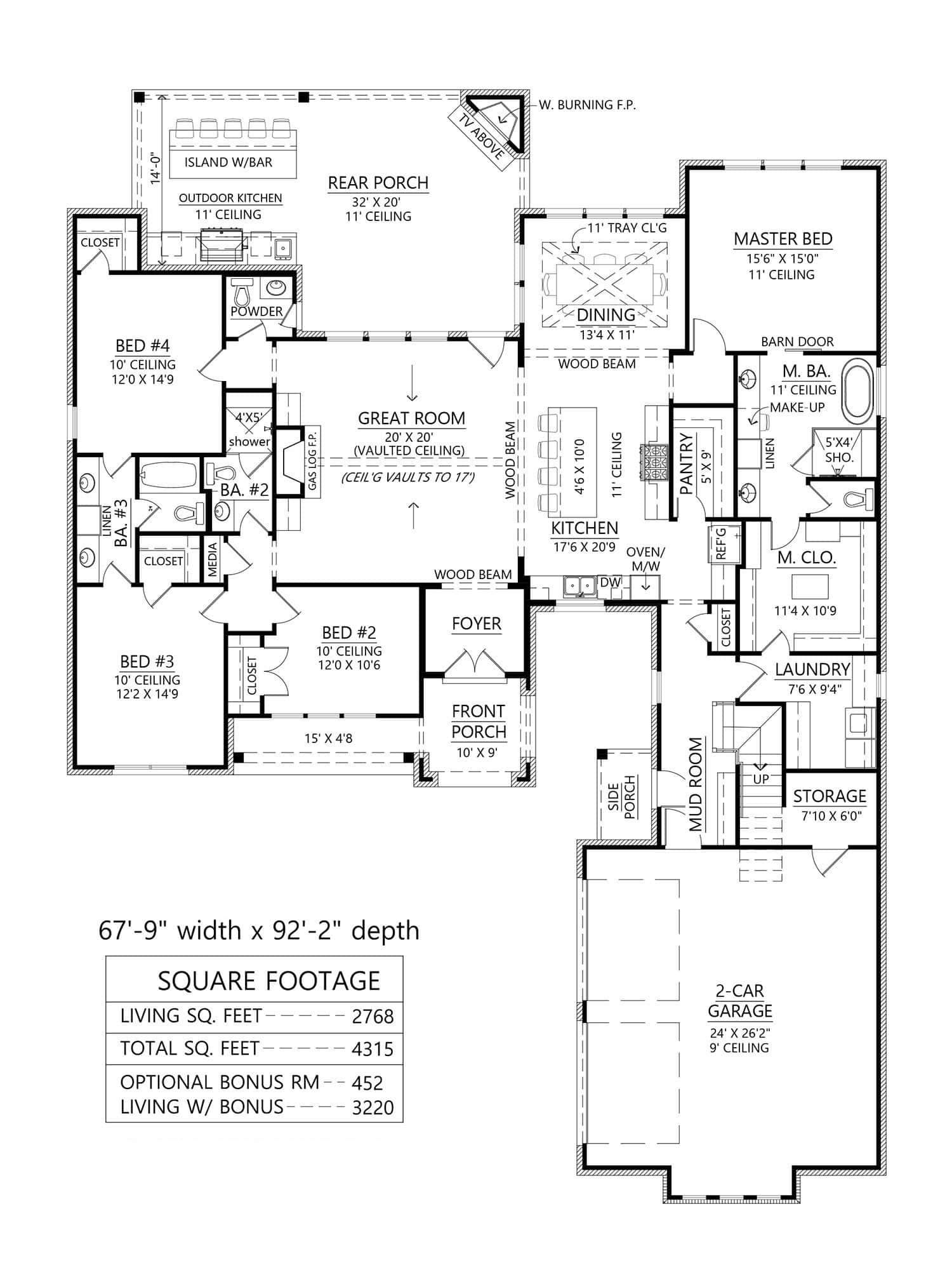 Main Level of Farmhouse Plan #206-1111