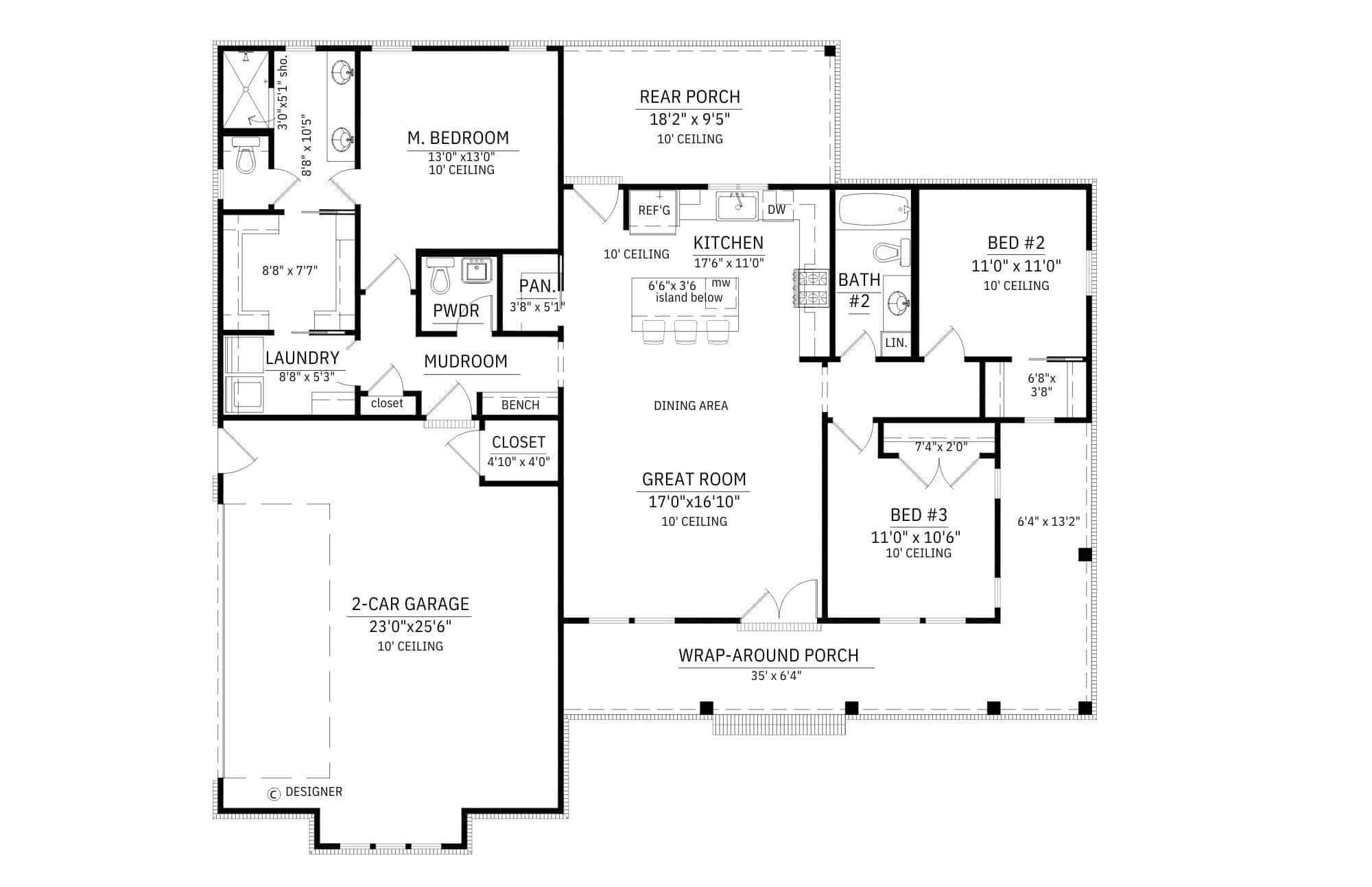 Main Level of Modern Farmhouse Plan #206-1116