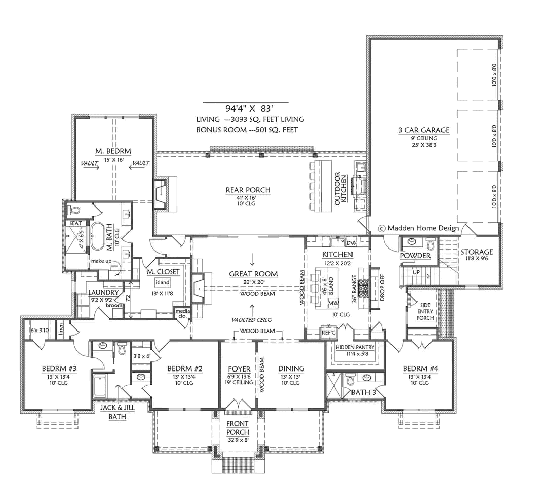 Main Level of Modern Farmhouse Plan #206-1117