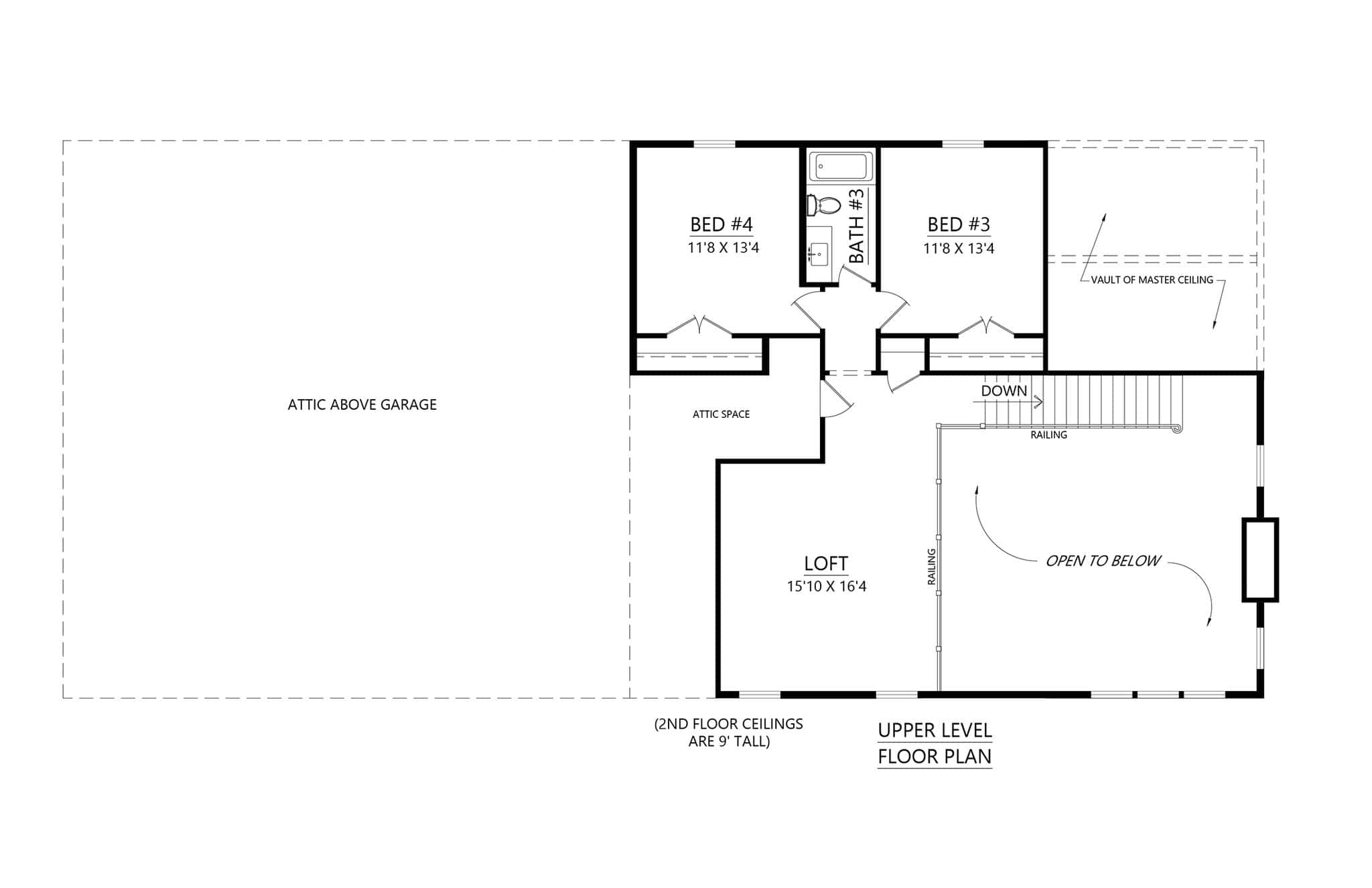 Upper Level of Barndominium Plan #206-1118
