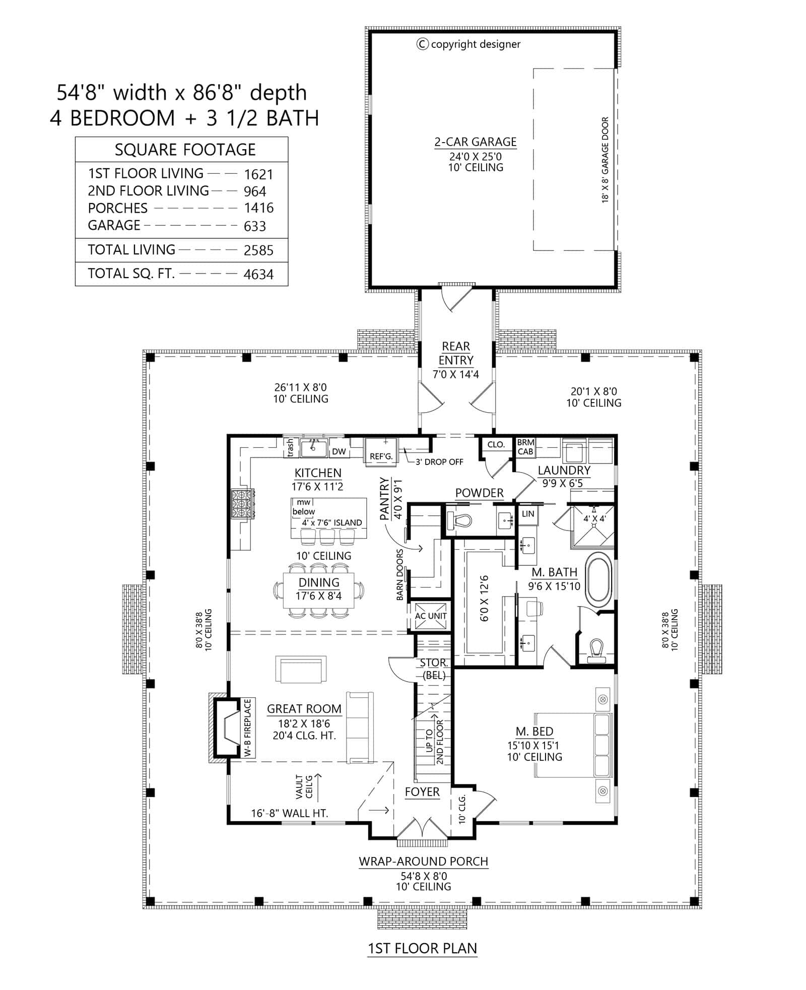 Main Level of Farmhouse Plan #206-1119