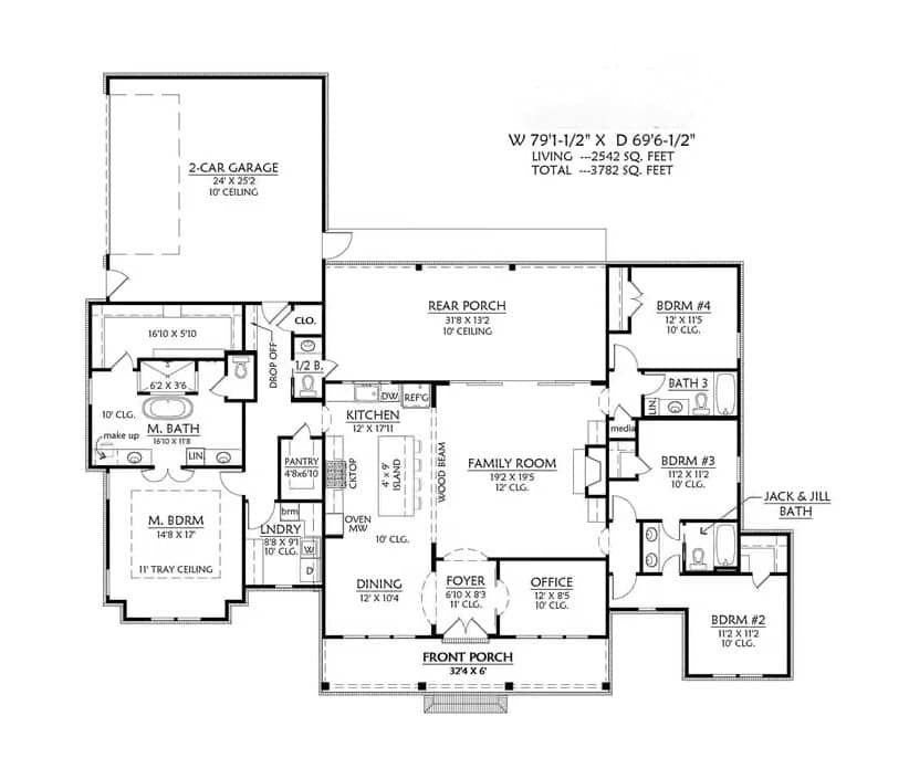 Main Level of Modern Farmhouse Plan #206-1120
