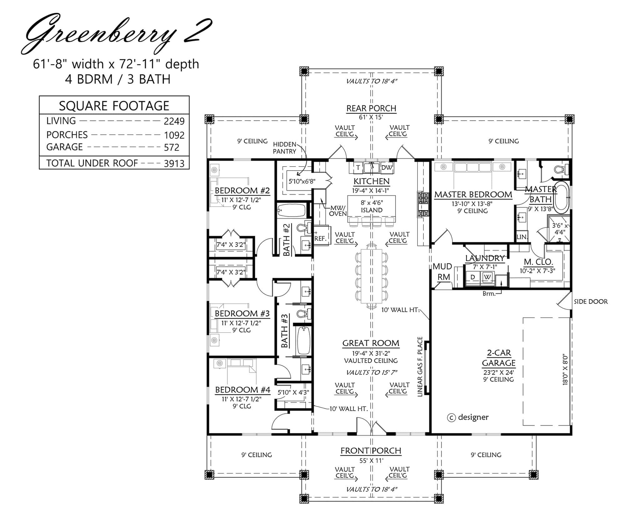 Main Level of Farmhouse Plan #206-1122