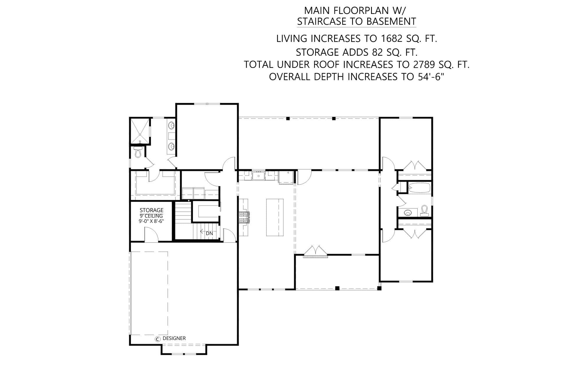 Main Level of Farmhouse Plan #206-1126