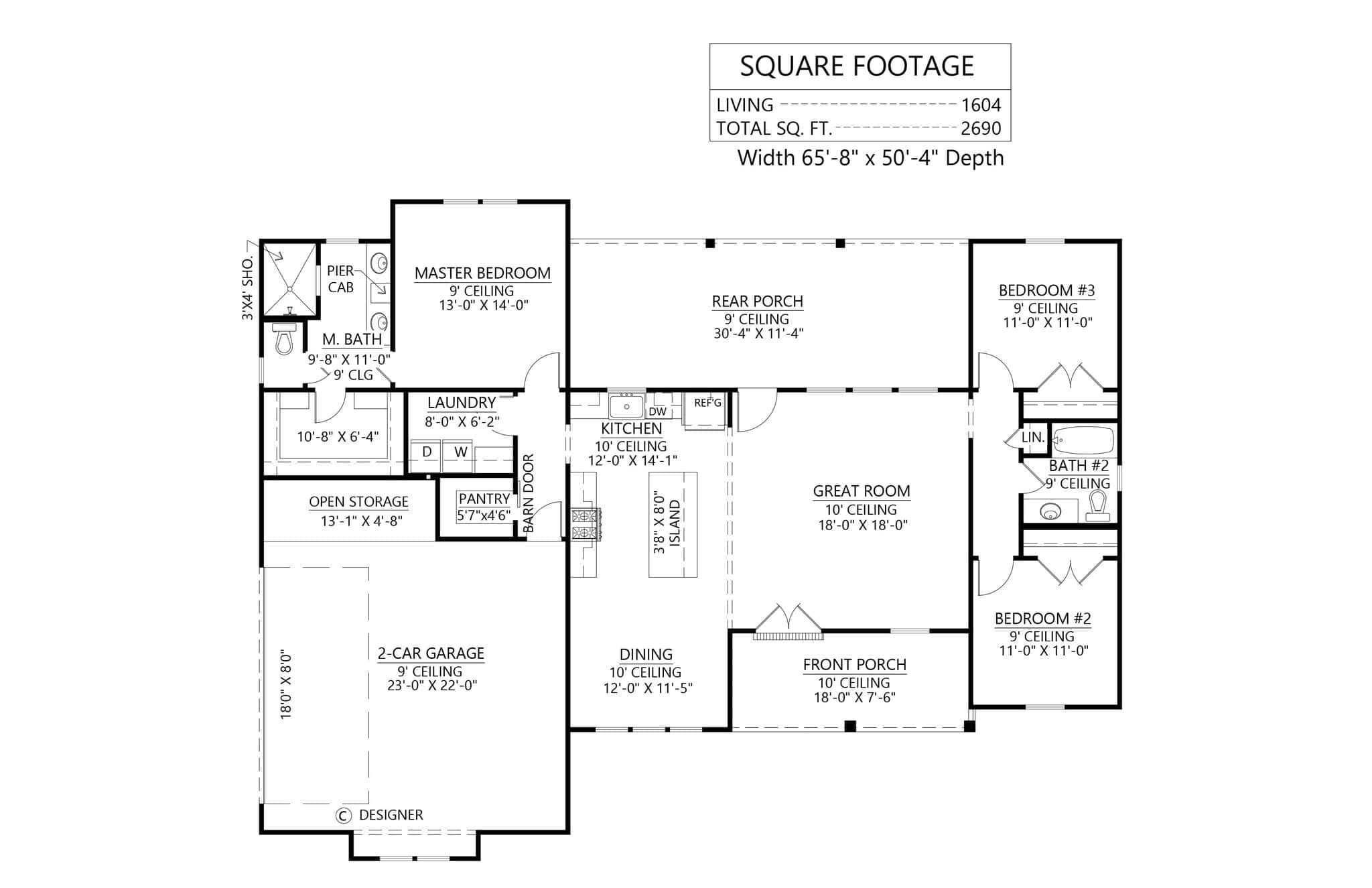 Main Level of Farmhouse Plan #206-1126