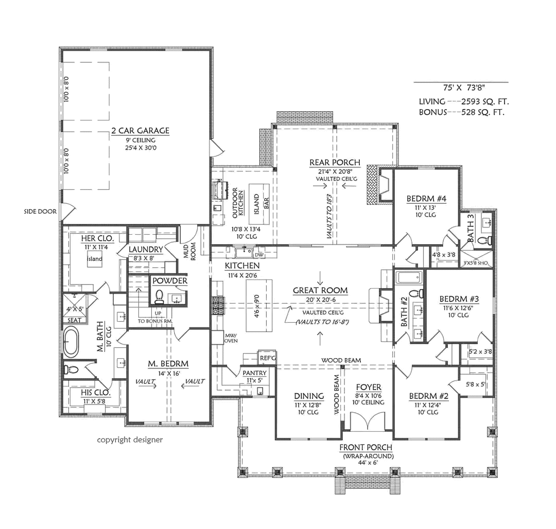 Main Level of Farmhouse Plan #206-1127
