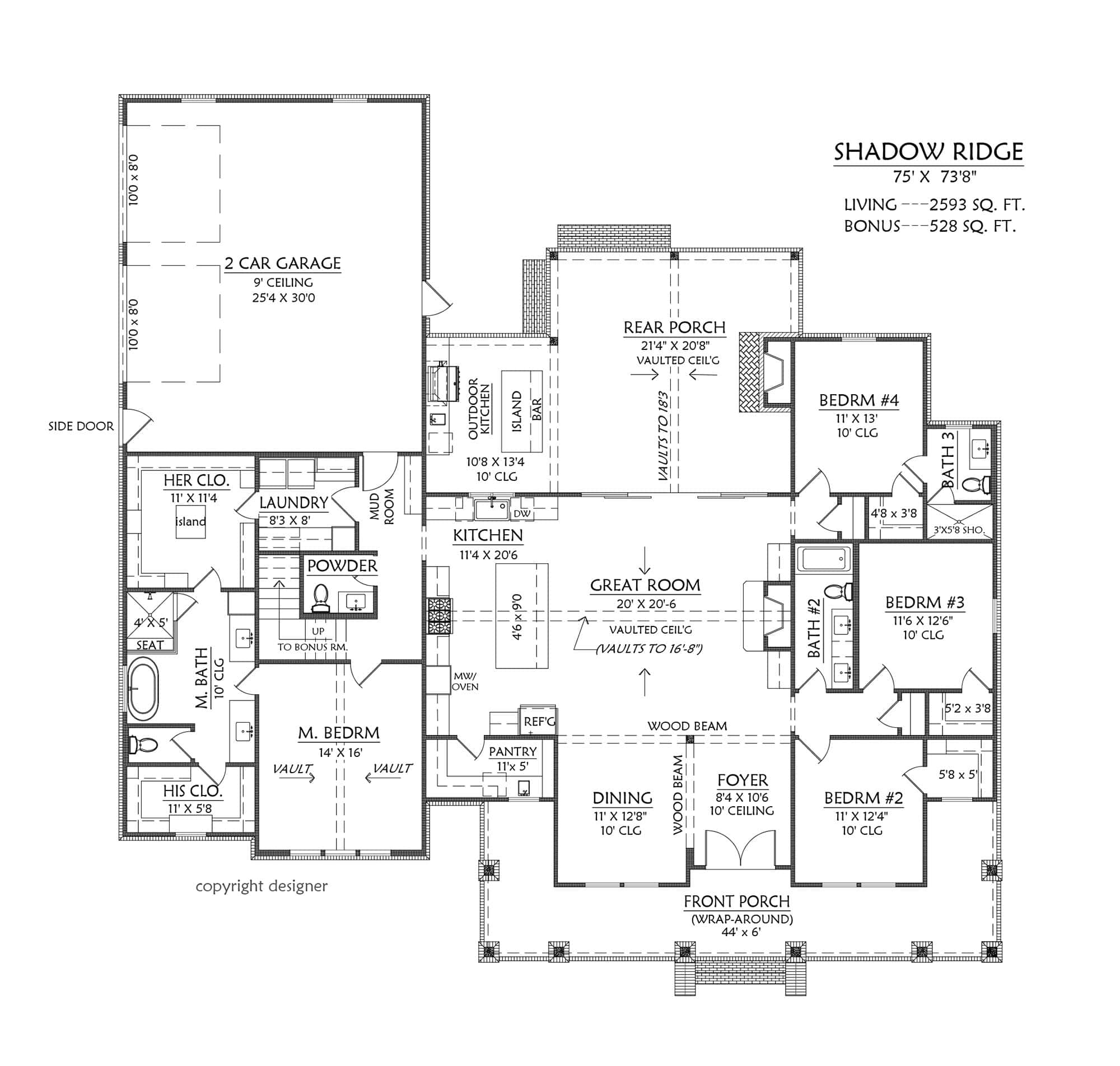 Main Level of Farmhouse Plan #206-1127