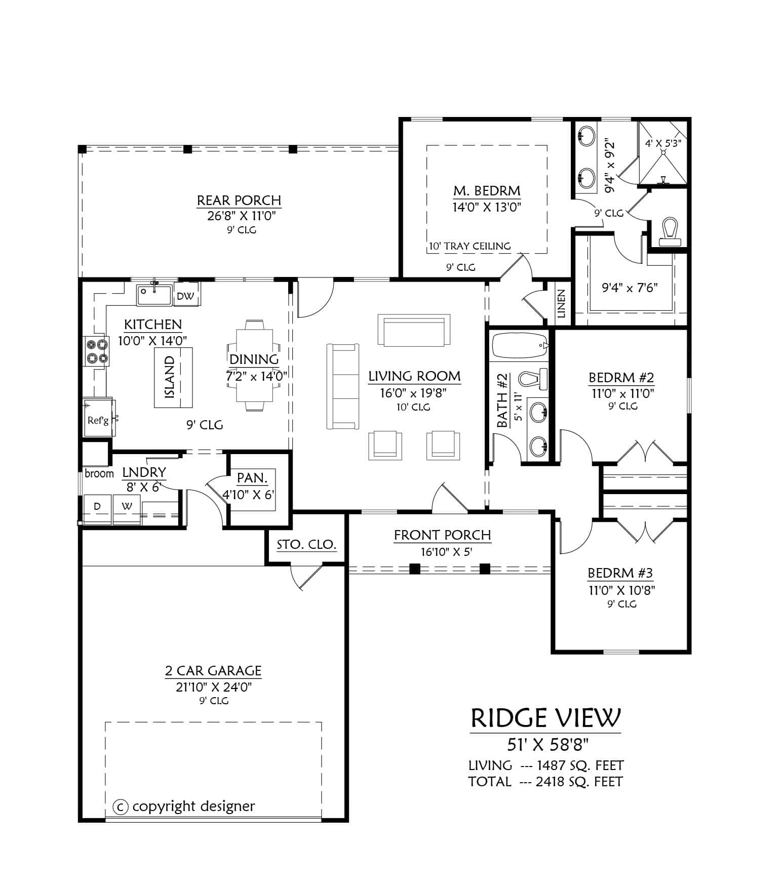 Main Level of Ranch Plan #206-1128