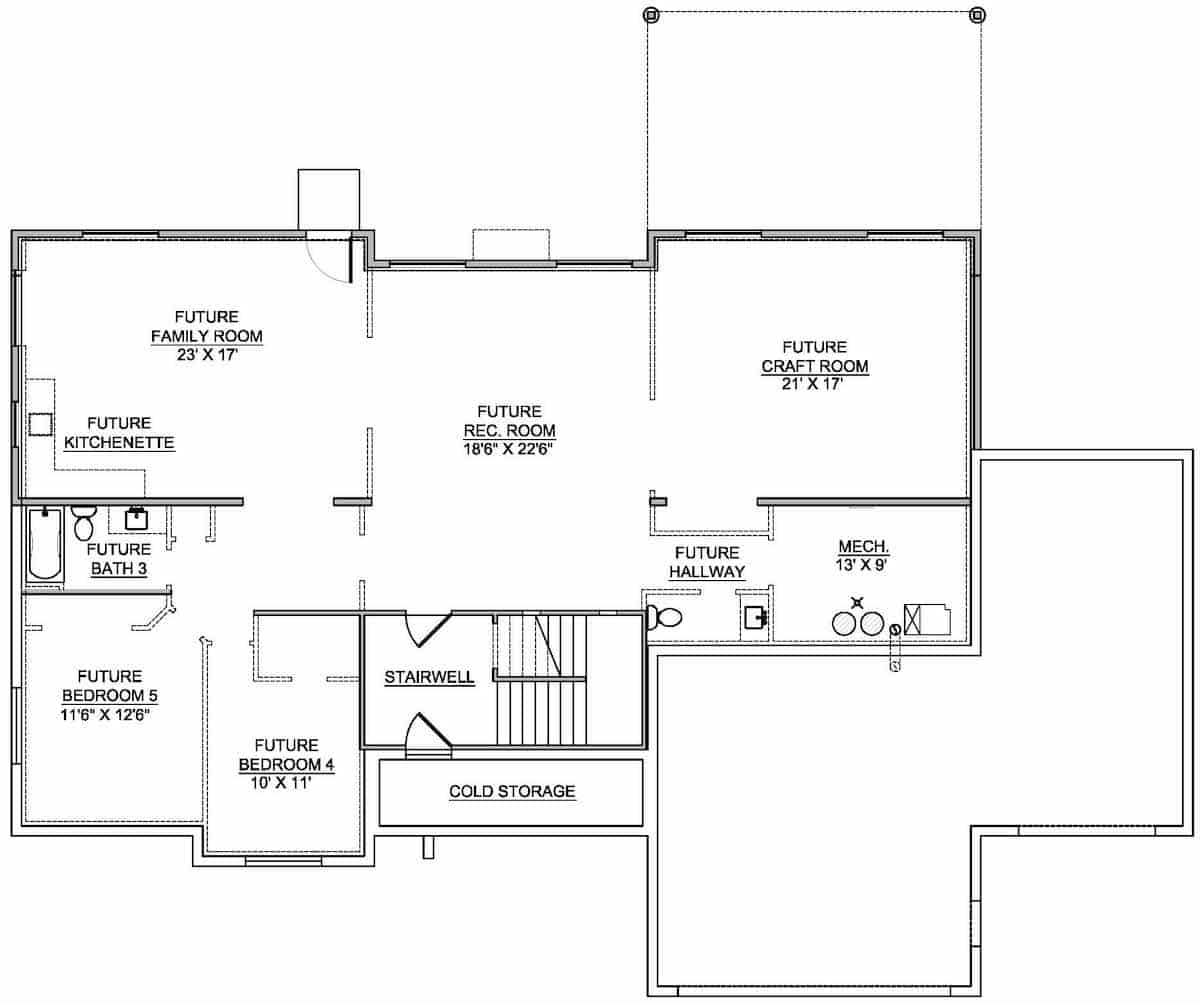 Floor Plan Basement of Contemporary Plan #208-1006