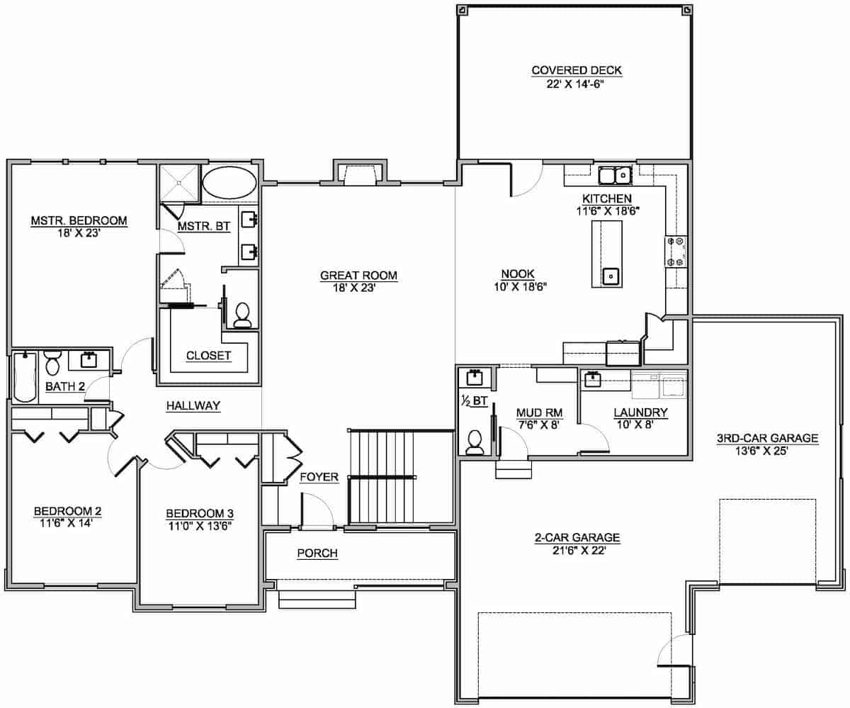 Floor Plan Main Level of Contemporary Plan #208-1006