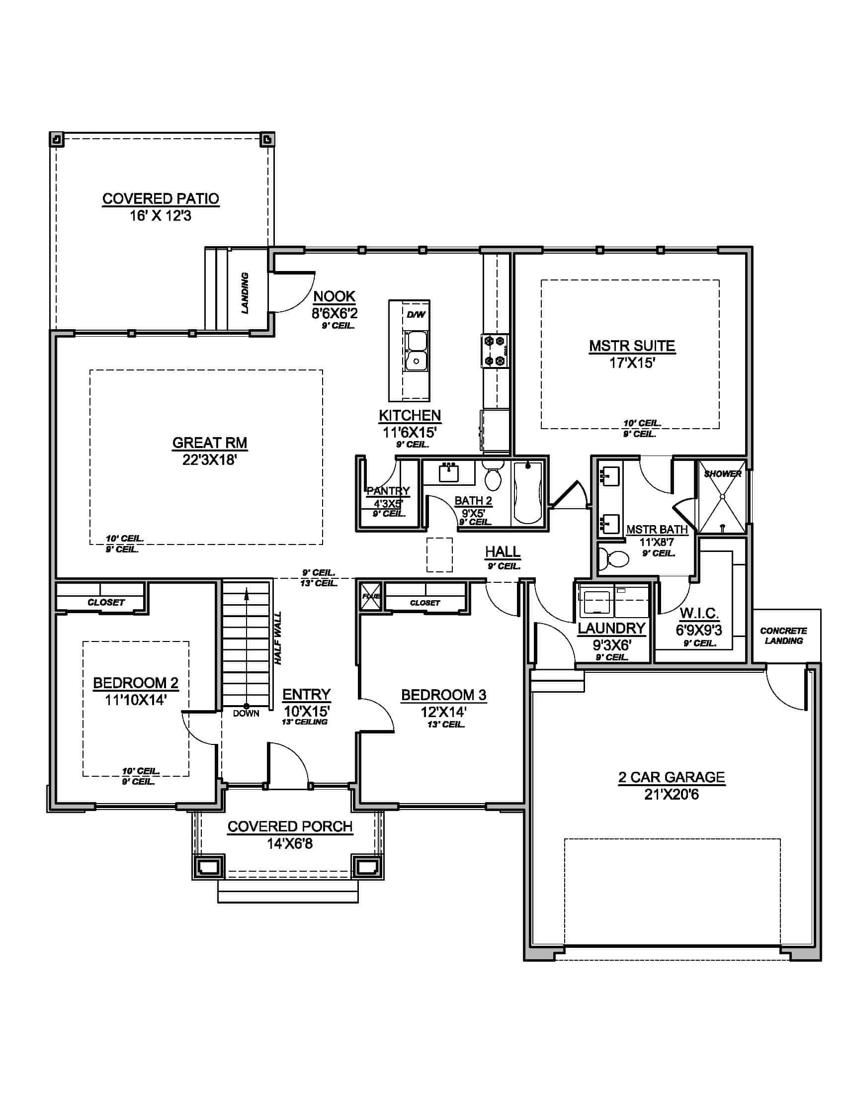 Main Level of Contemporary Plan #208-1034