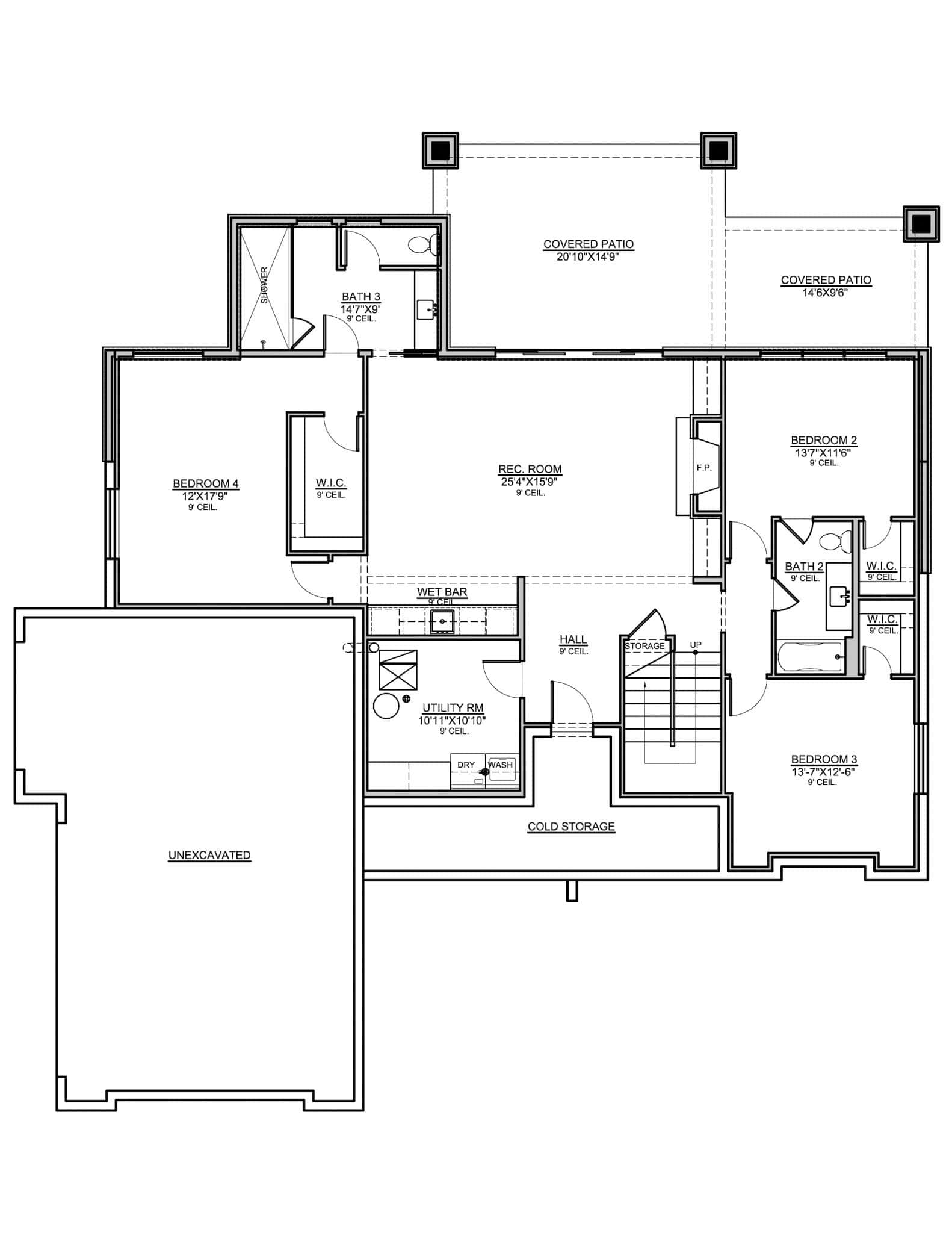 Basement of Farmhouse Plan #208-1044