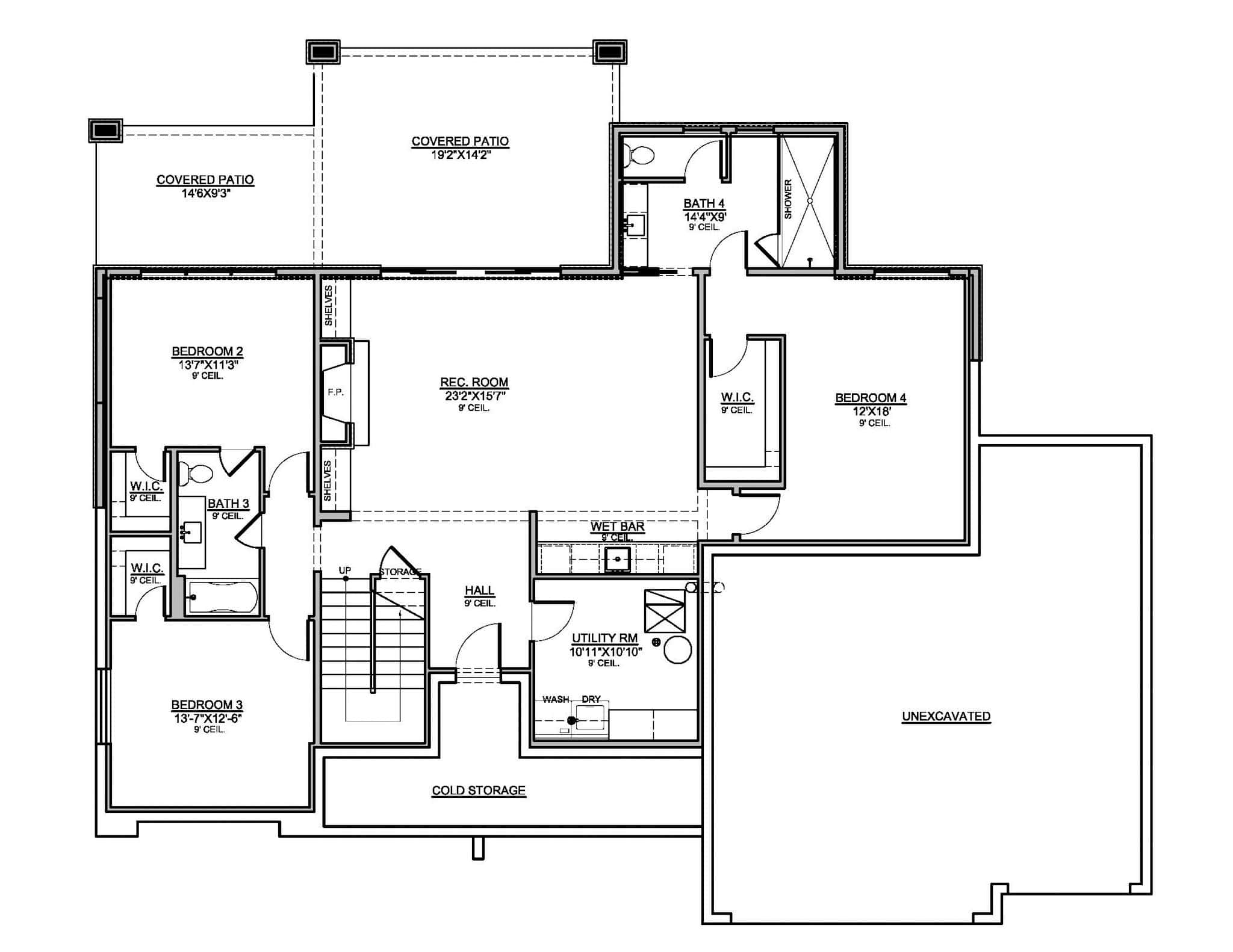 Basement of Modern Plan #208-1045