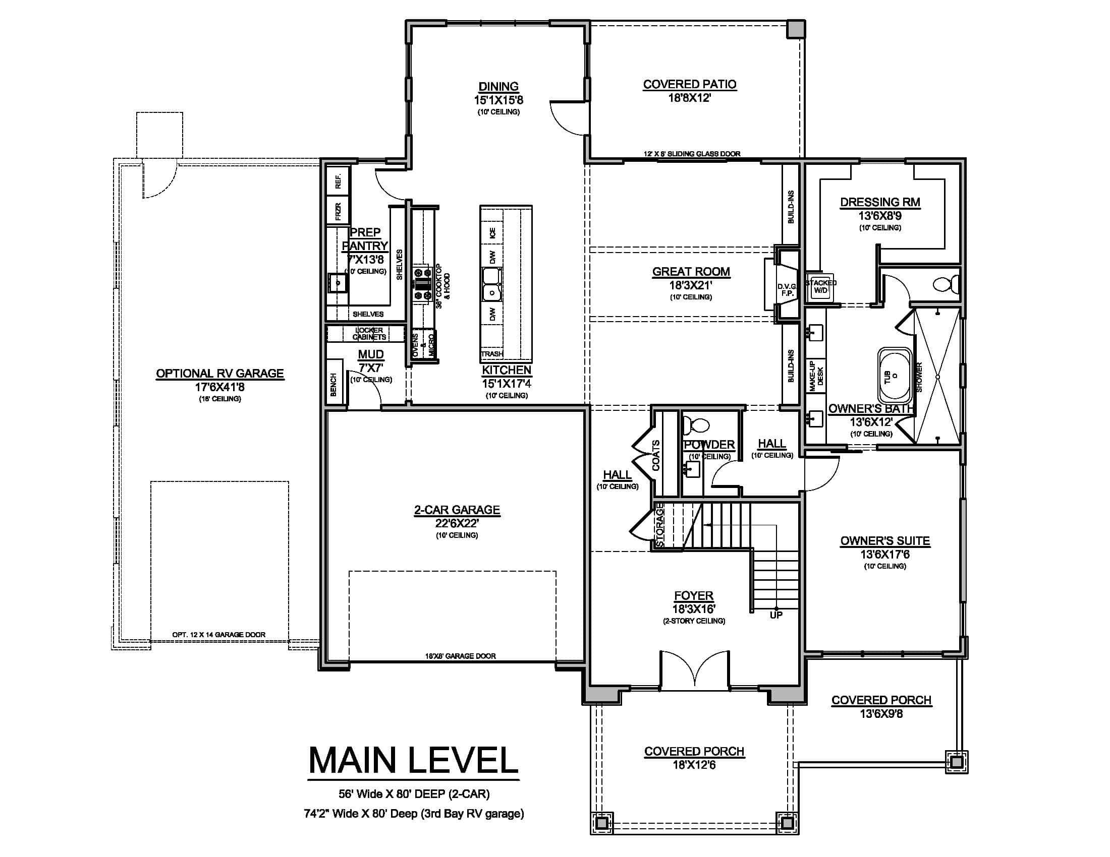 Main Level of Modern Plan #208-1048