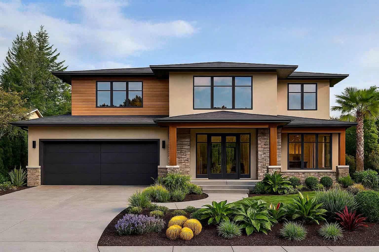 Front elevation of Modern home (ThePlanCollection: House Plan #208-1048)