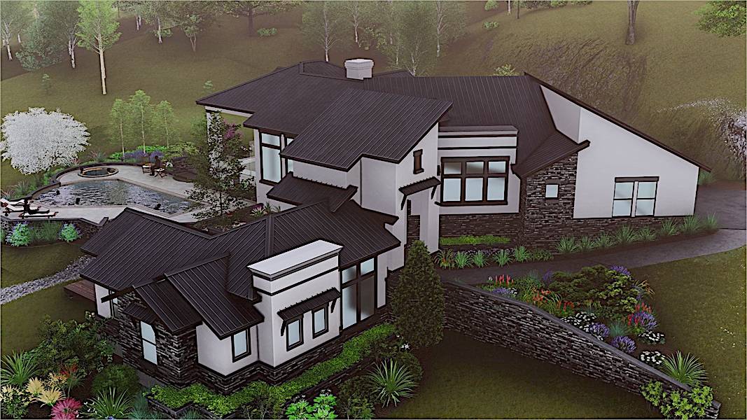 Aerial View of this 3-Bedroom, 3010 Sq Ft Plan - 209-1007