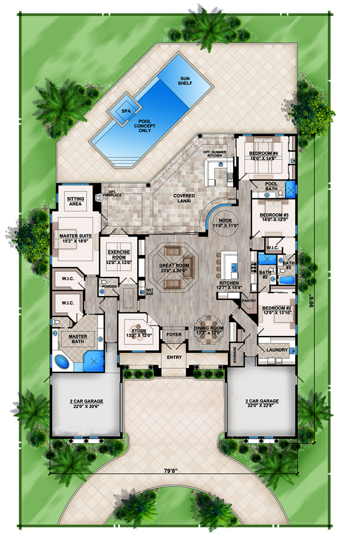 Floor Plan First Story of Mediterranean Plan #210-1001