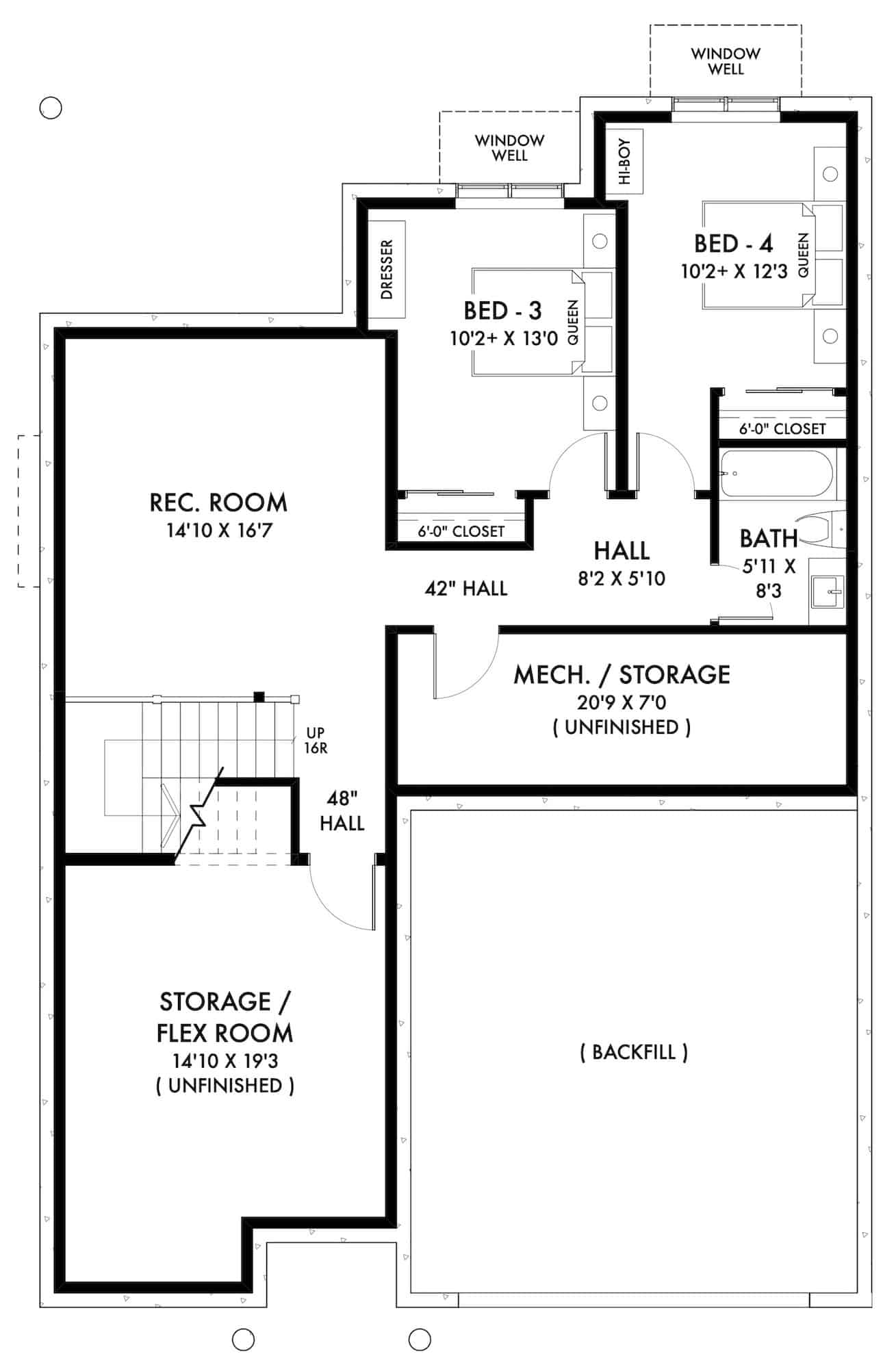 Basement of Ranch Plan #211-1006