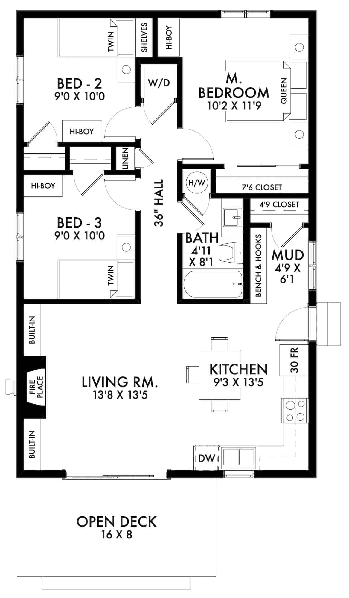 Main Level of Small House Plans #211-1015