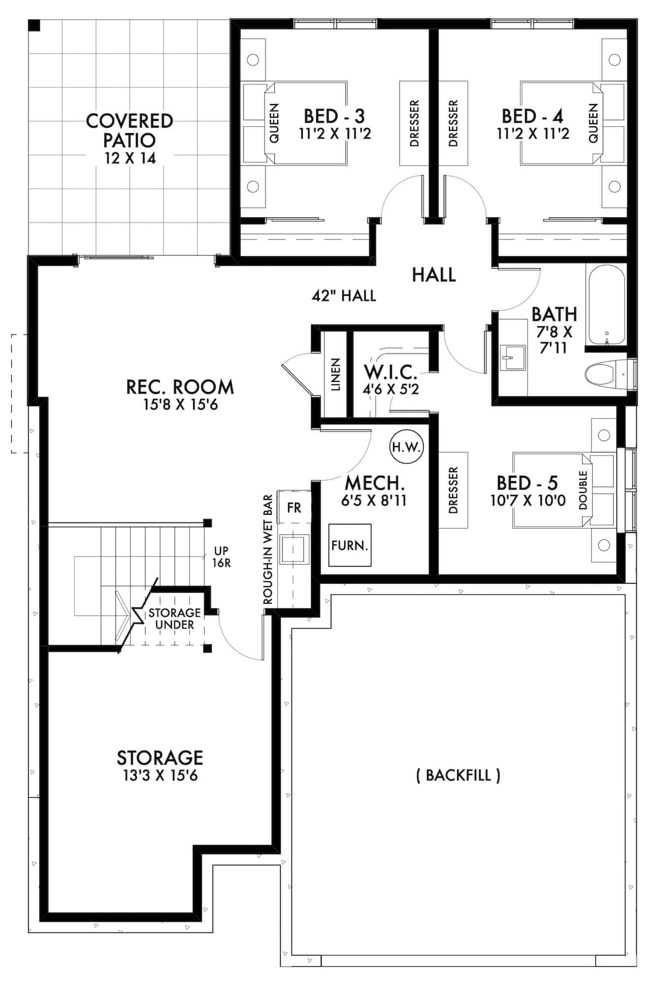 Basement of Ranch Plan #211-1029