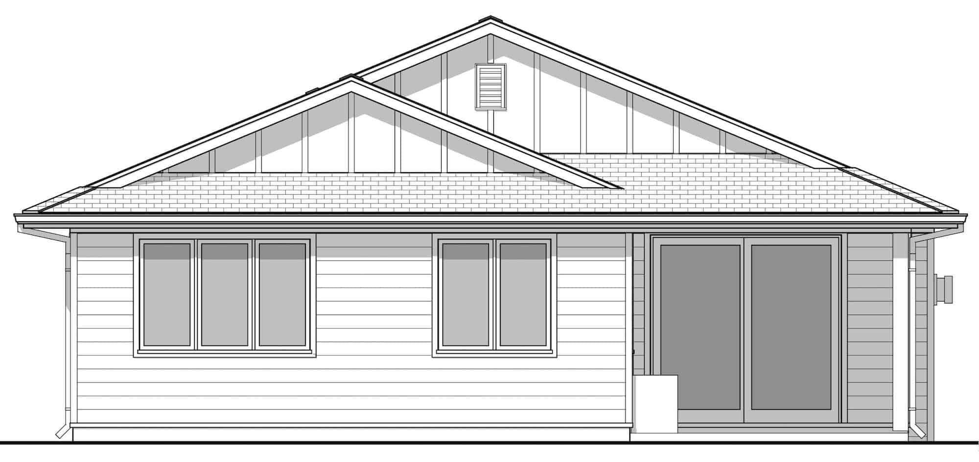 Home Plan Rear Elevation of this 4-Bedroom,1286 Sq Ft Plan -211-1029