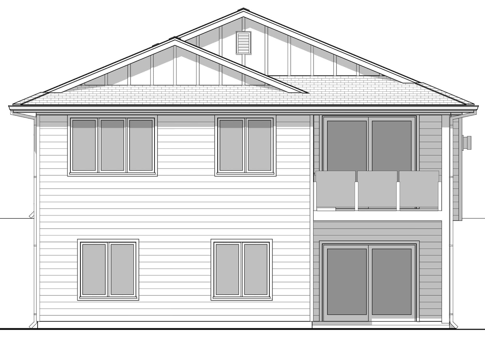 Home Plan Rear Elevation of this 4-Bedroom,1286 Sq Ft Plan -211-1029