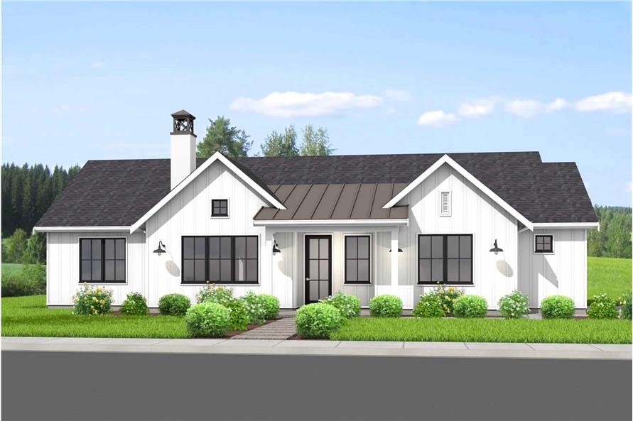 Front elevation of Ranch home (ThePlanCollection: House Plan #211-1053)