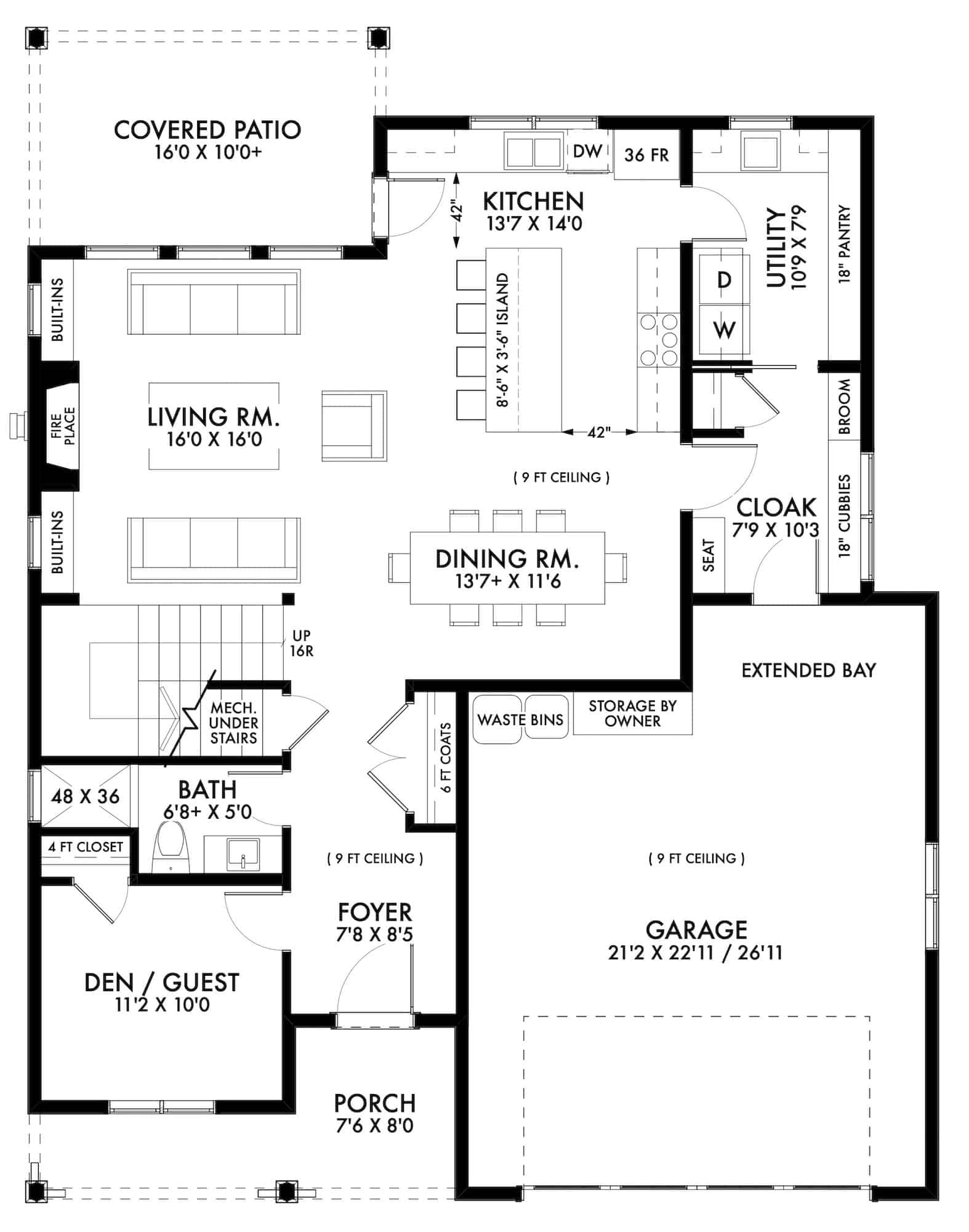 Main Level of Farmhouse Plan #211-1061