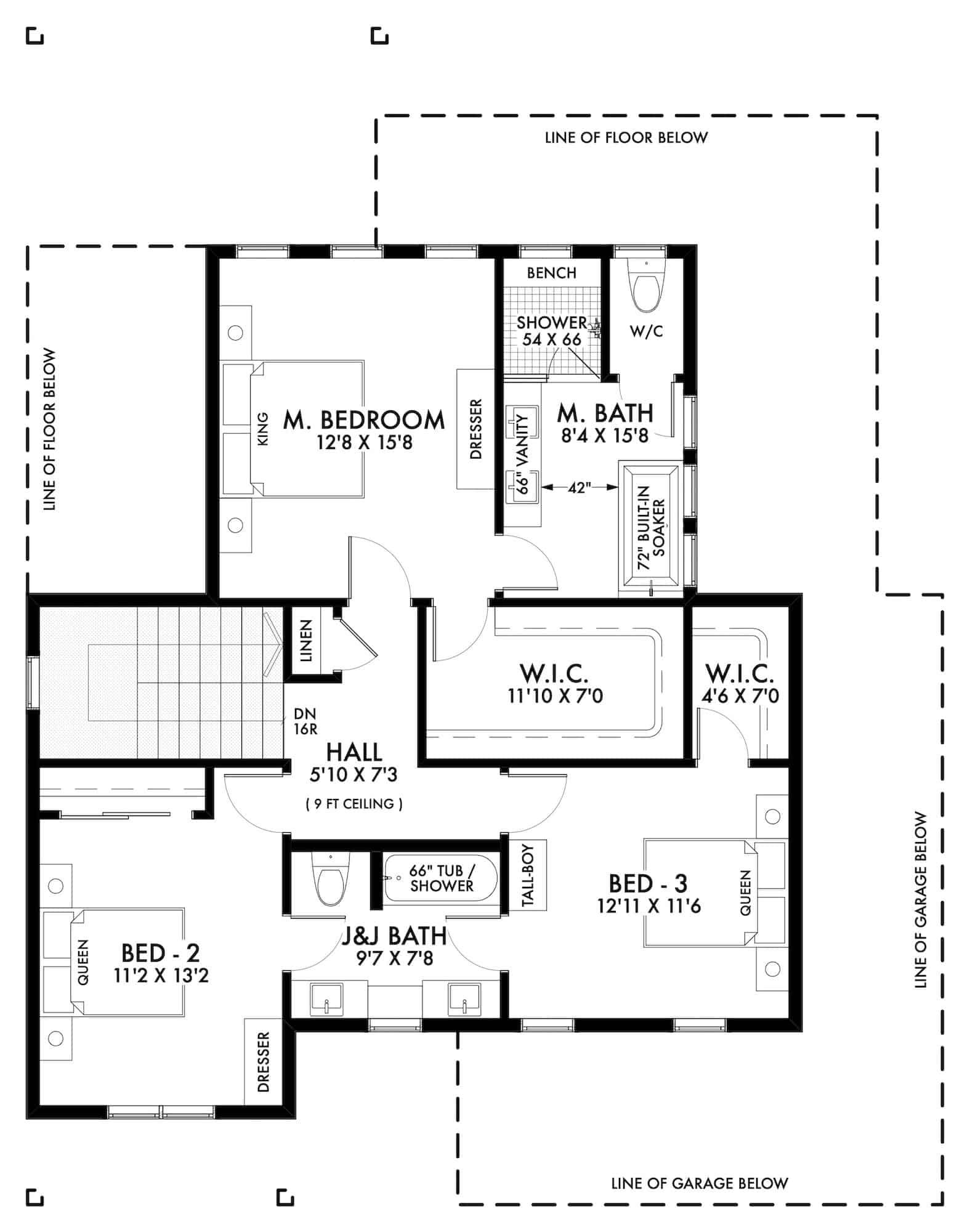 Upper Level of Farmhouse Plan #211-1061