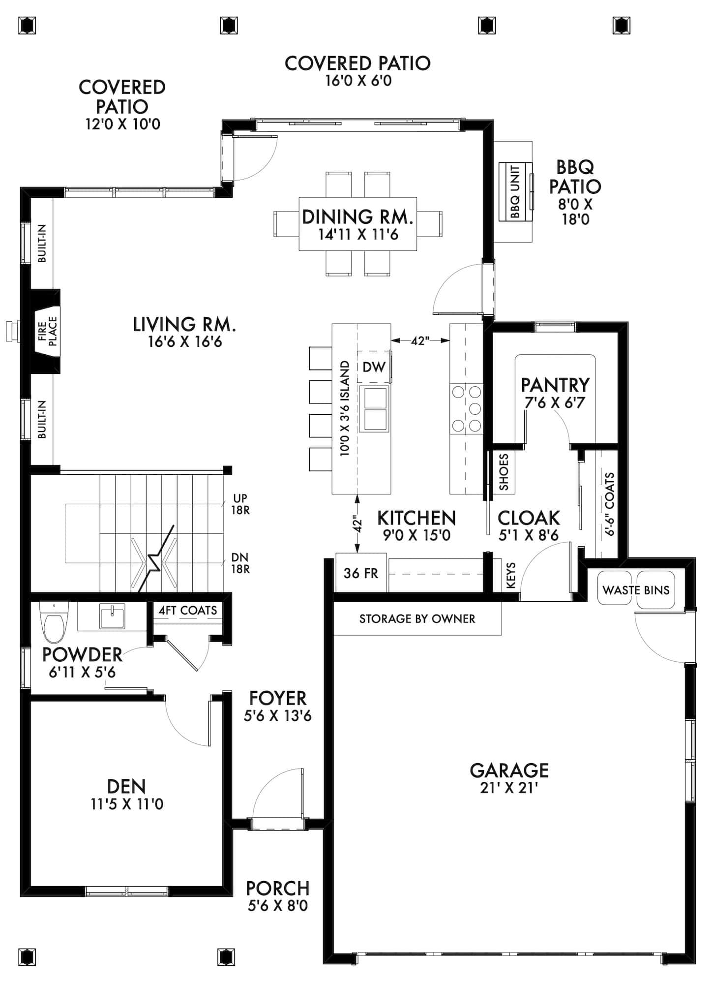 Main Level of Modern Farmhouse Plan #211-1066