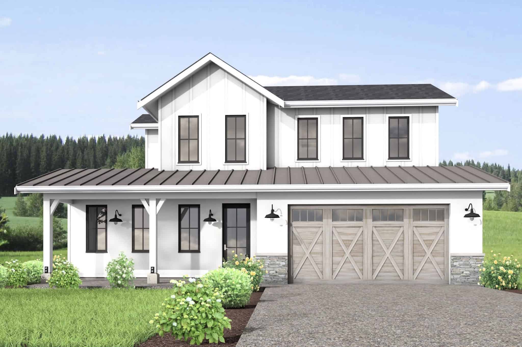 Front elevation of Modern Farmhouse home (ThePlanCollection: House Plan #211-1082)